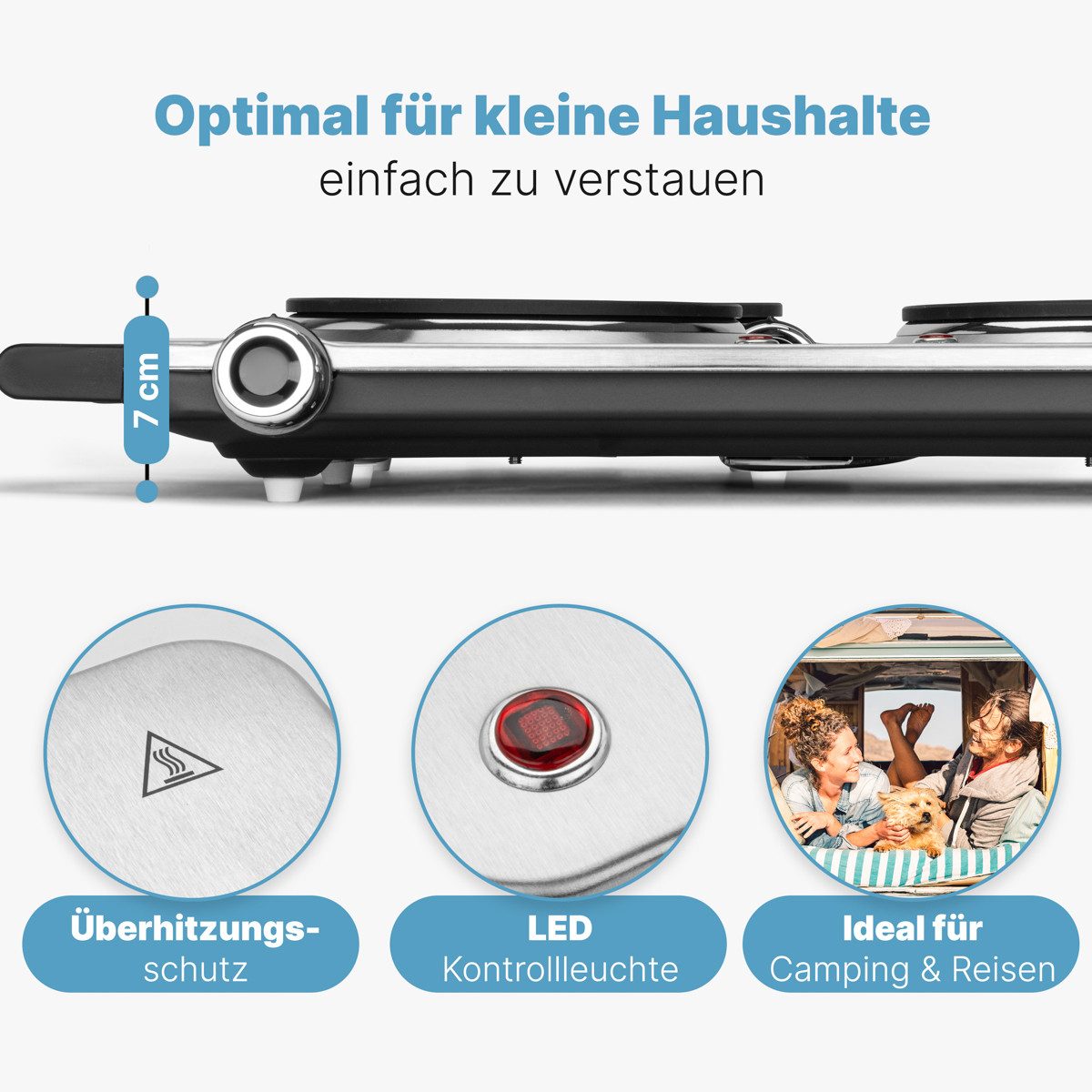 CLATRONIC Doppelkochplatte DKP 3668 E, 2500W, Cool Touch-Griffen, Edelstahlgehäuse