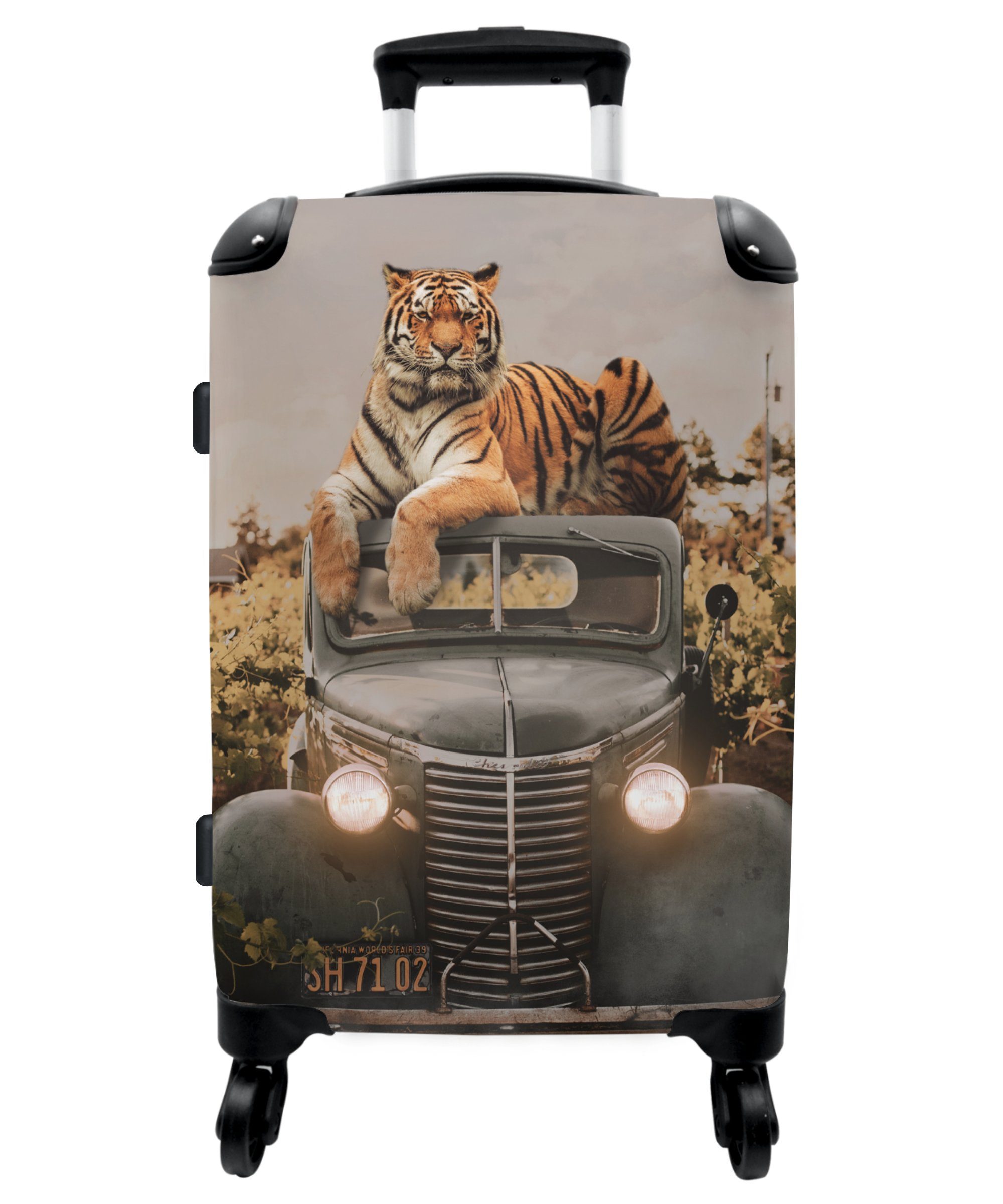 NoBoringSuitcases.com© Koffer 67x43x25cm Trolley - Aufgabegepäck Natur, - Auto 4 Wildtiere Rollen Rollen, - Tiger Große 4 Rollkoffer mit Reisekoffer 