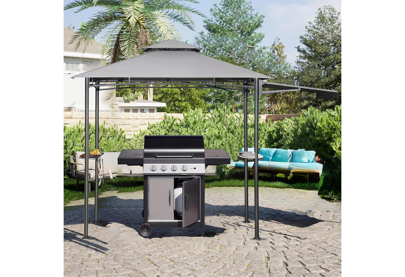 Thumbnail - Sekey Grillpavillon 245 x 150 cm BBQ Pavillion Grillzelt Gartenzelt Winterfest Wasserdicht, Doppelschichtdach, mit 117 c...