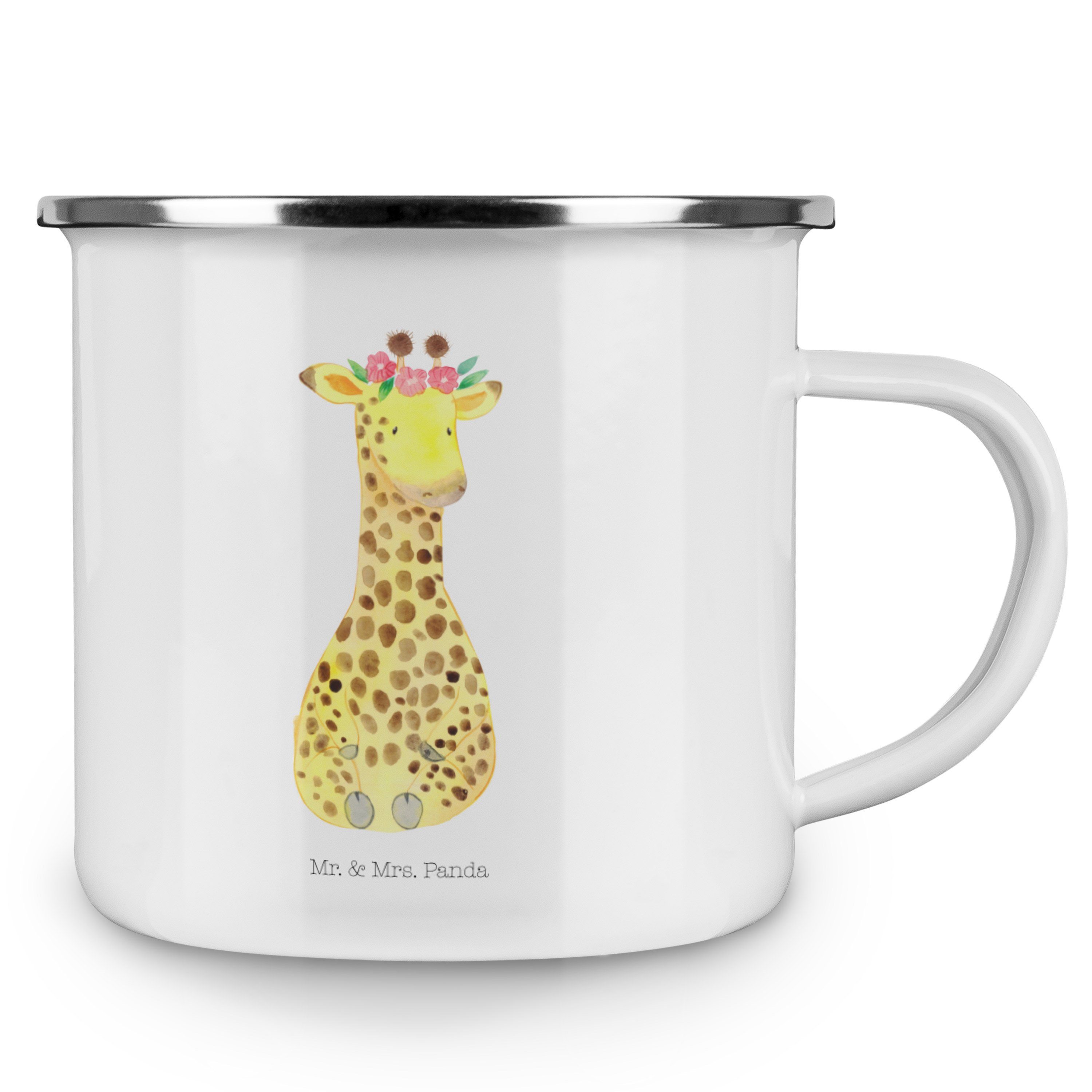 Mr. & Mrs. Panda - Blumenkranz Weiß Geschenk, Blechtasse, - Becher Wildtiere, Giraffe Emaille Kaffee