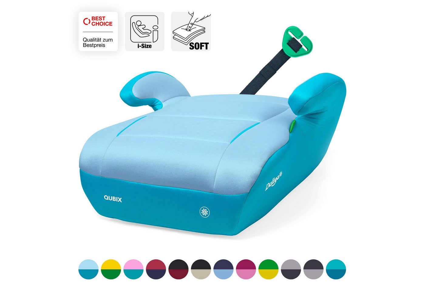 Daliya® Kindersitzerhöhung QUBIX I-Size Sitzerhöhung, Kindersitzerhöhung, Kindersitz, ab: ab 6 Jahre oder 125cm Körpergröße, bis: bis 12 Jahre oder 150cm Körpergröße, ab: 125 cm, bis: 150 cm, (Packung, 1-tlg), I-Size, Gurtfix, ergonomisch, weich, waschbar