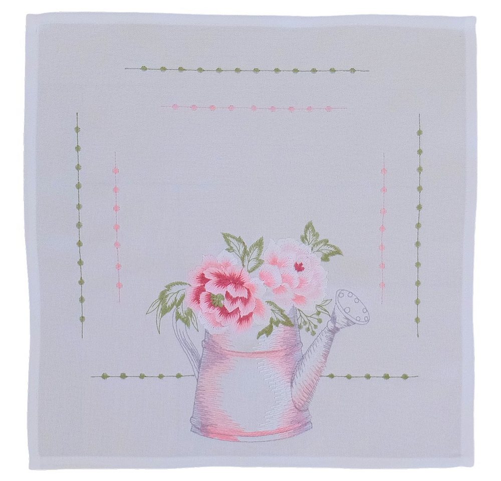 matches21 HOME & HOBBY Tischdecke Tischdeckchen LEA Blumenstrauß & Gießkanne Polyester 35 x 35 cm (1-tlg), Pflegeleicht & waschbar bei 30 °C