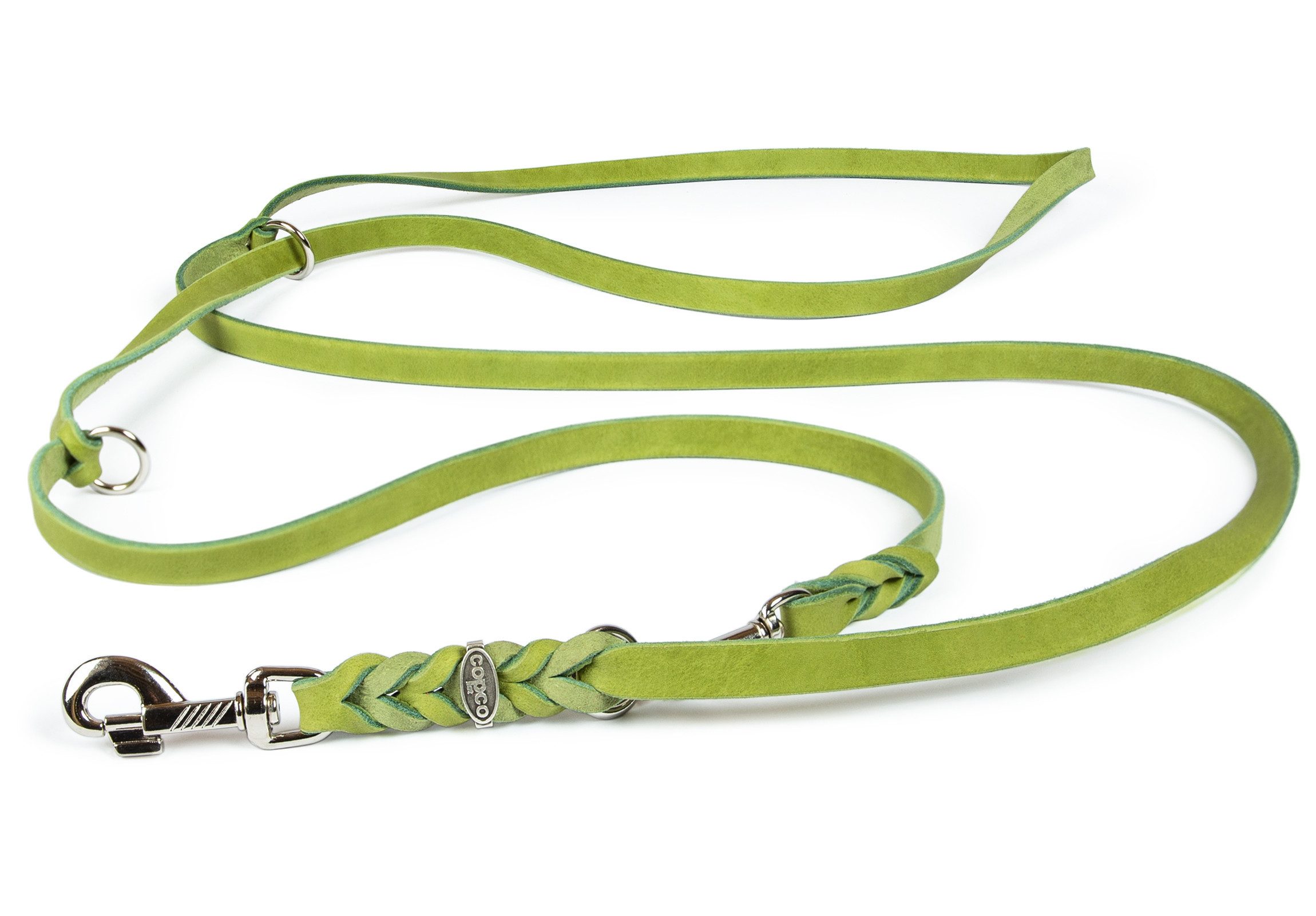 CopcoPet Hundeleine Fettlederleine Hundeleine geflochten dreifach verstellbar, Leder, Führerleine, zum umhängen, pflanzlich gegerbt, verschiedene größen