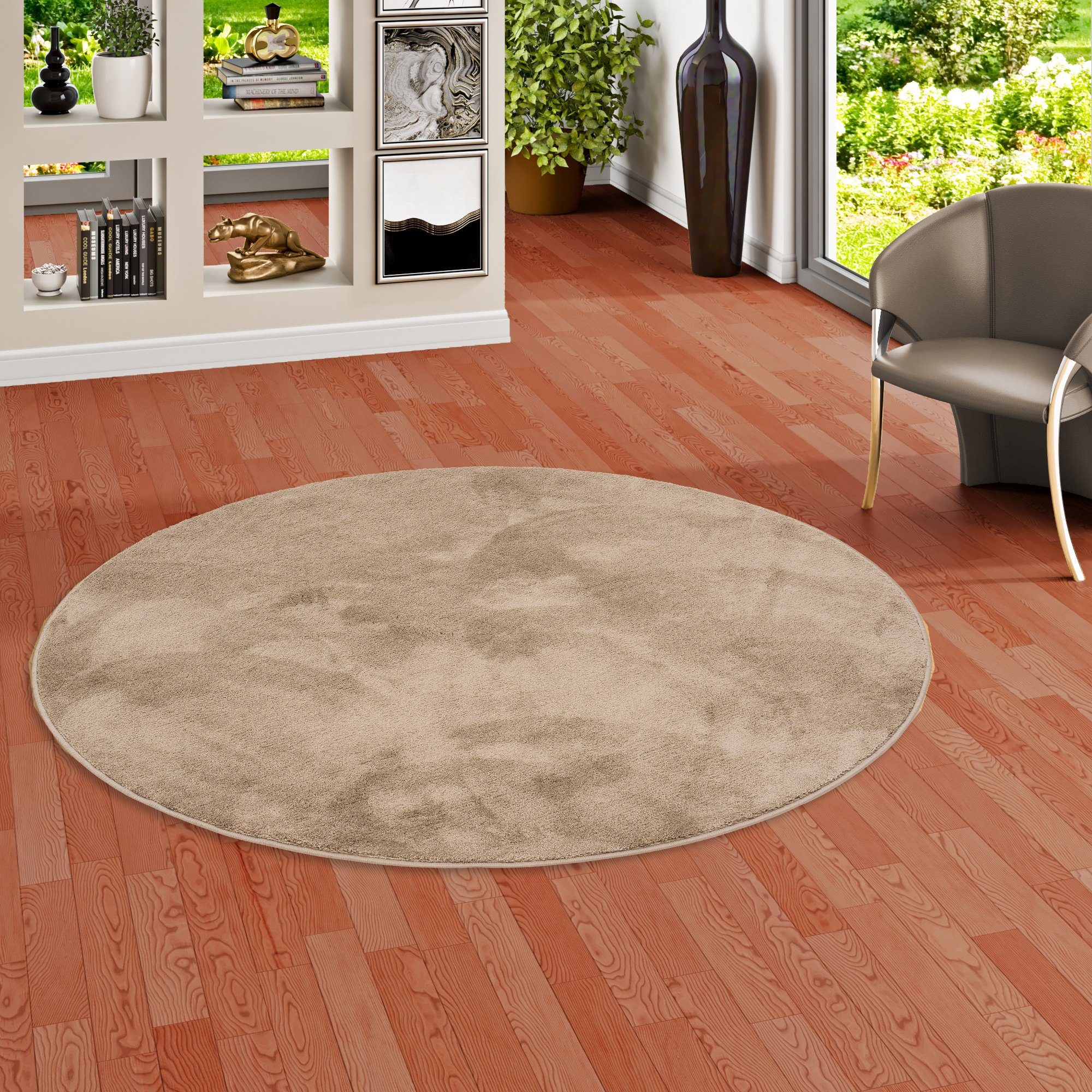 Pergamon Luxus Super Soft Hochflor Teppich Melia Rund Creme 120x120cm günstig online kaufen