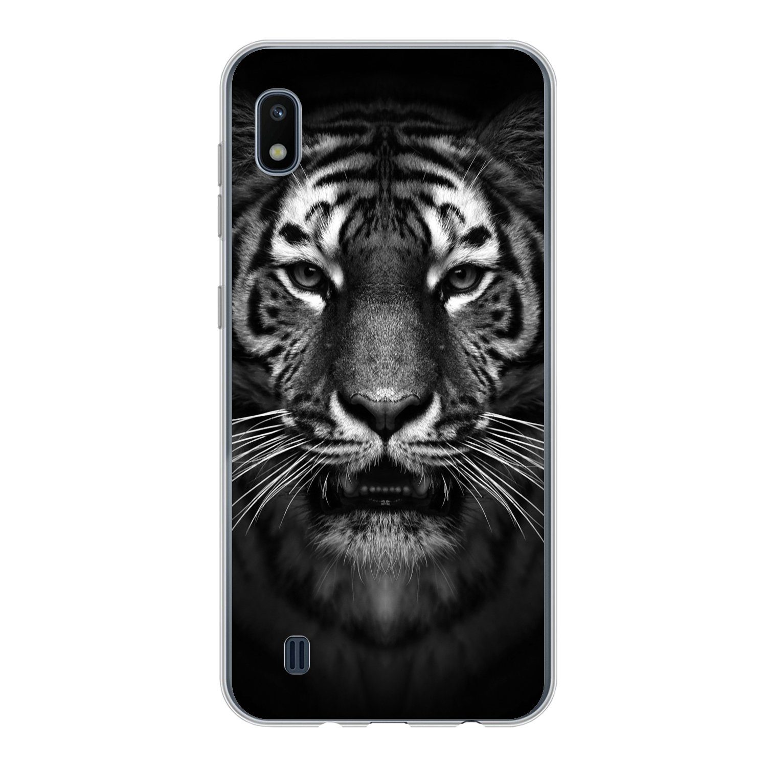 MuchoWow Handyhülle für Samsung Galaxy A10 Tiger - Tiere - Schwarz - Weiß - Porträt - Wild, Smartphone-Bumper, Print, Handy Schutzhülle Dünn