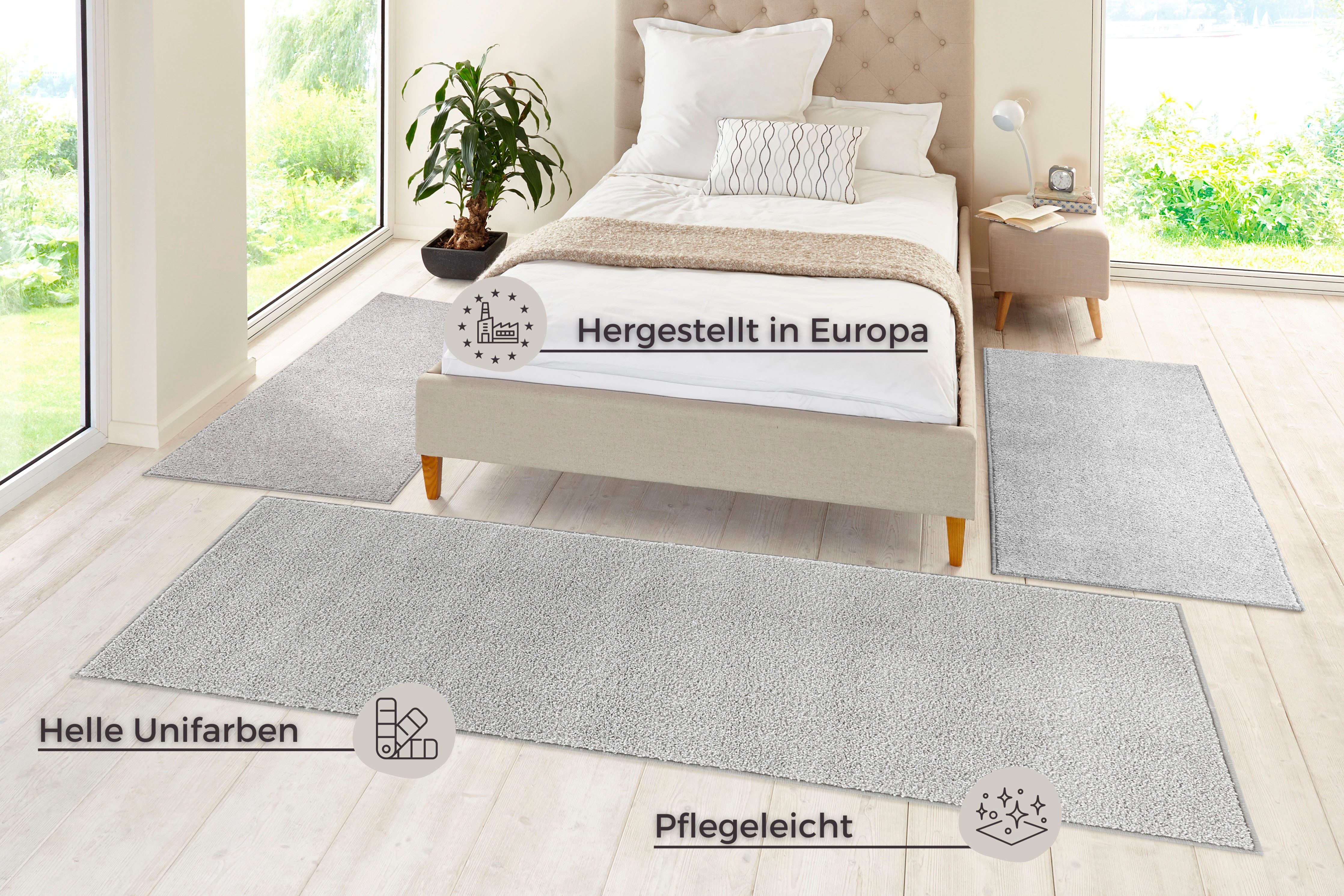 HANSE Home Bettumrandung Pure 100, Höhe 13 mm, (3-tlg), Kurzflor, Unifarben, Teppich, Bettläufer, Bettvorleger, Teppichläufer
