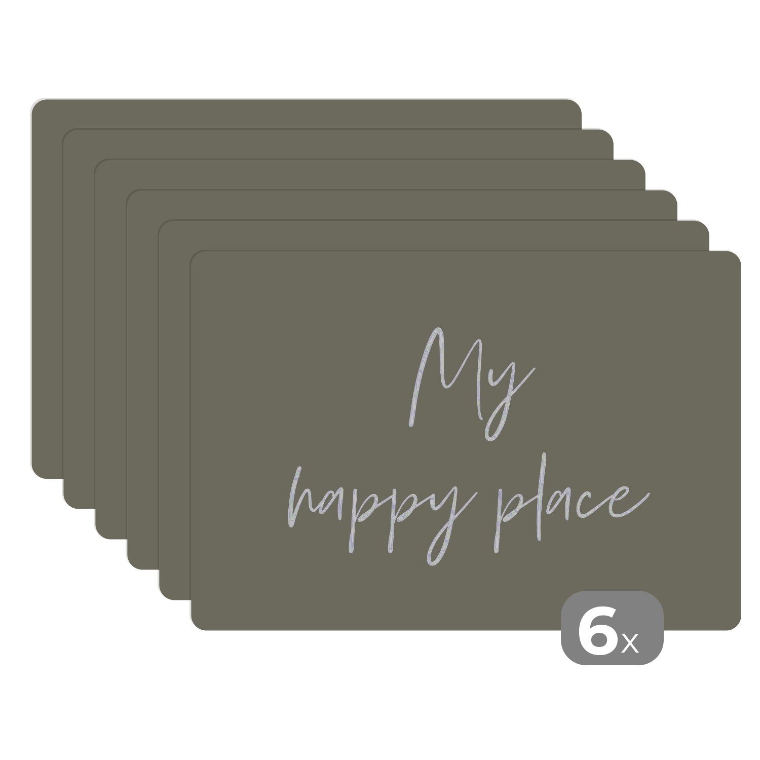 Platzset, Mein glücklicher Ort - Garten - Zitate - Text, MuchoWow, (6-St), Platzset, Platzdecken, Platzmatte, Tischmatten, Schmutzabweisend