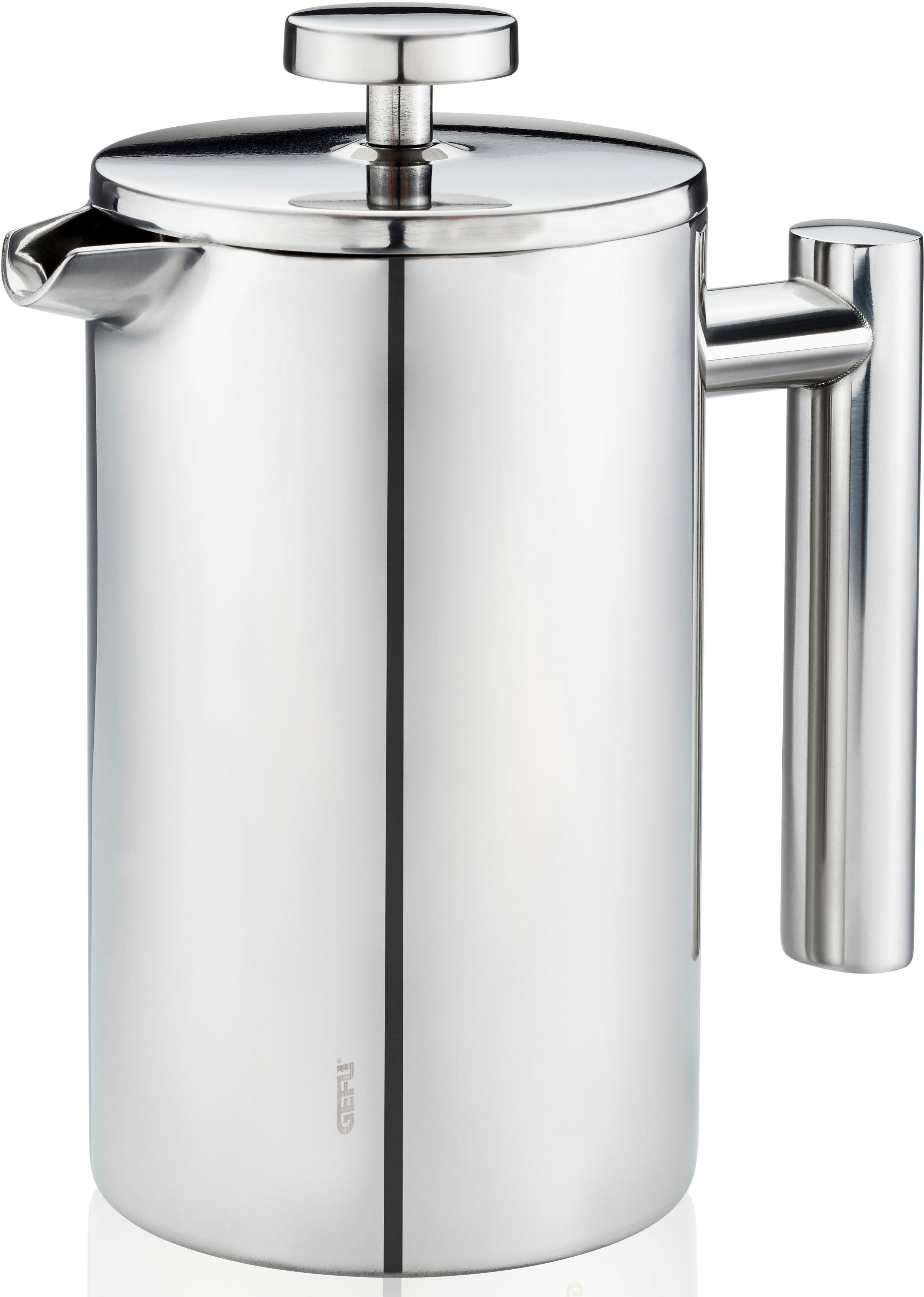 GEFU French Press Kanne 16183, 1000l Kaffeekanne, einfaches Zubereitung, heißes Servieren von Kaffee und Tee, Edelstahl