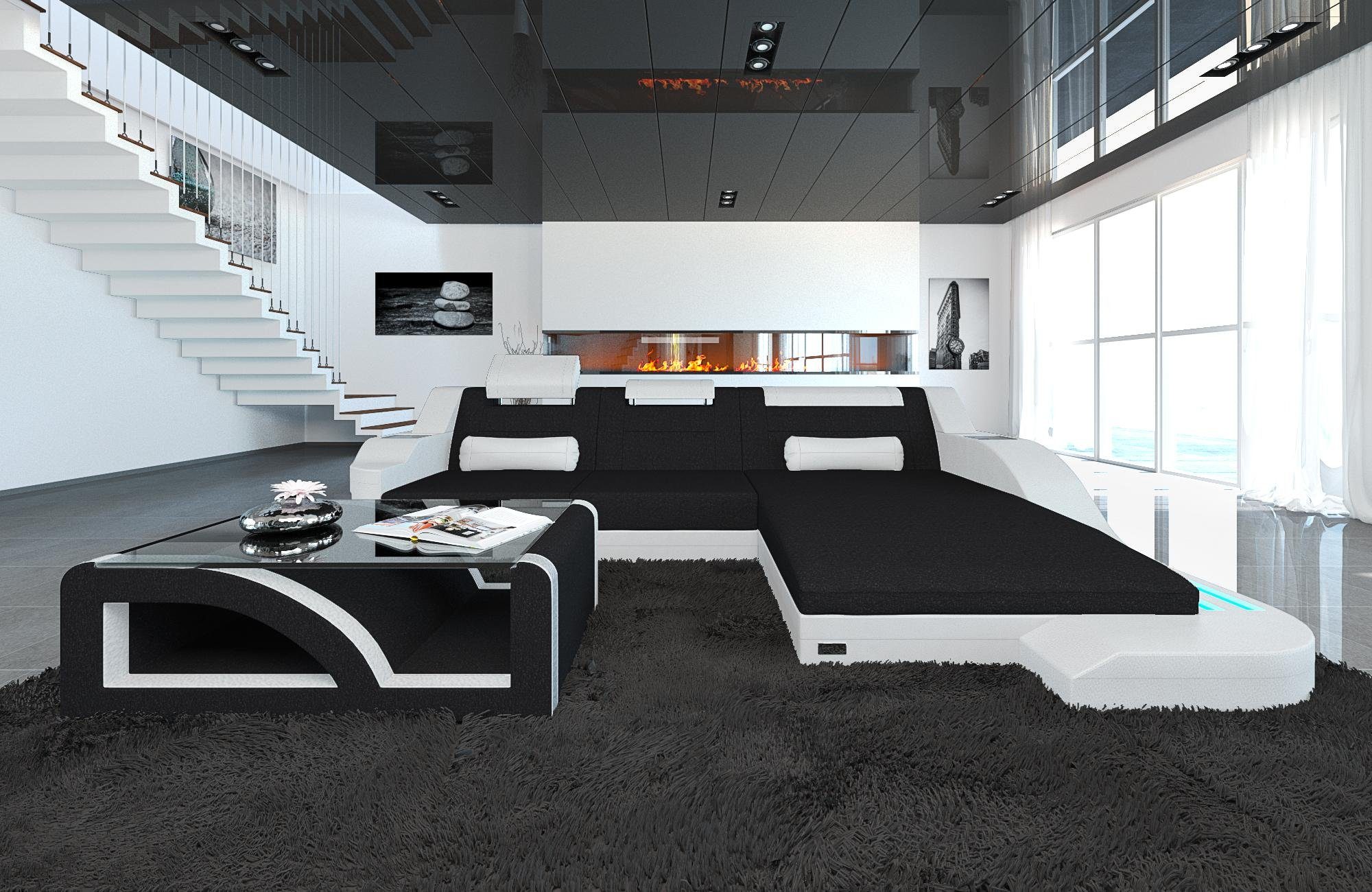 Sofa Dreams Ecksofa Stoffsofa Couch Stoff Polstersofa Palermo L Form, mit LED, ausziehbare Bettfunktion, Designersofa