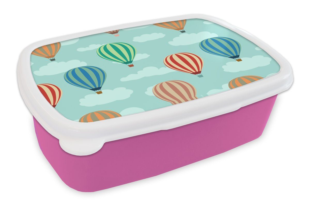 MuchoWow Lunchbox Muster - Luft - Ballon, Kunststoff, (2-tlg), Brotbox für Erwachsene, Brotdose Kinder, Snackbox, Mädchen, Kunststoff rosa
