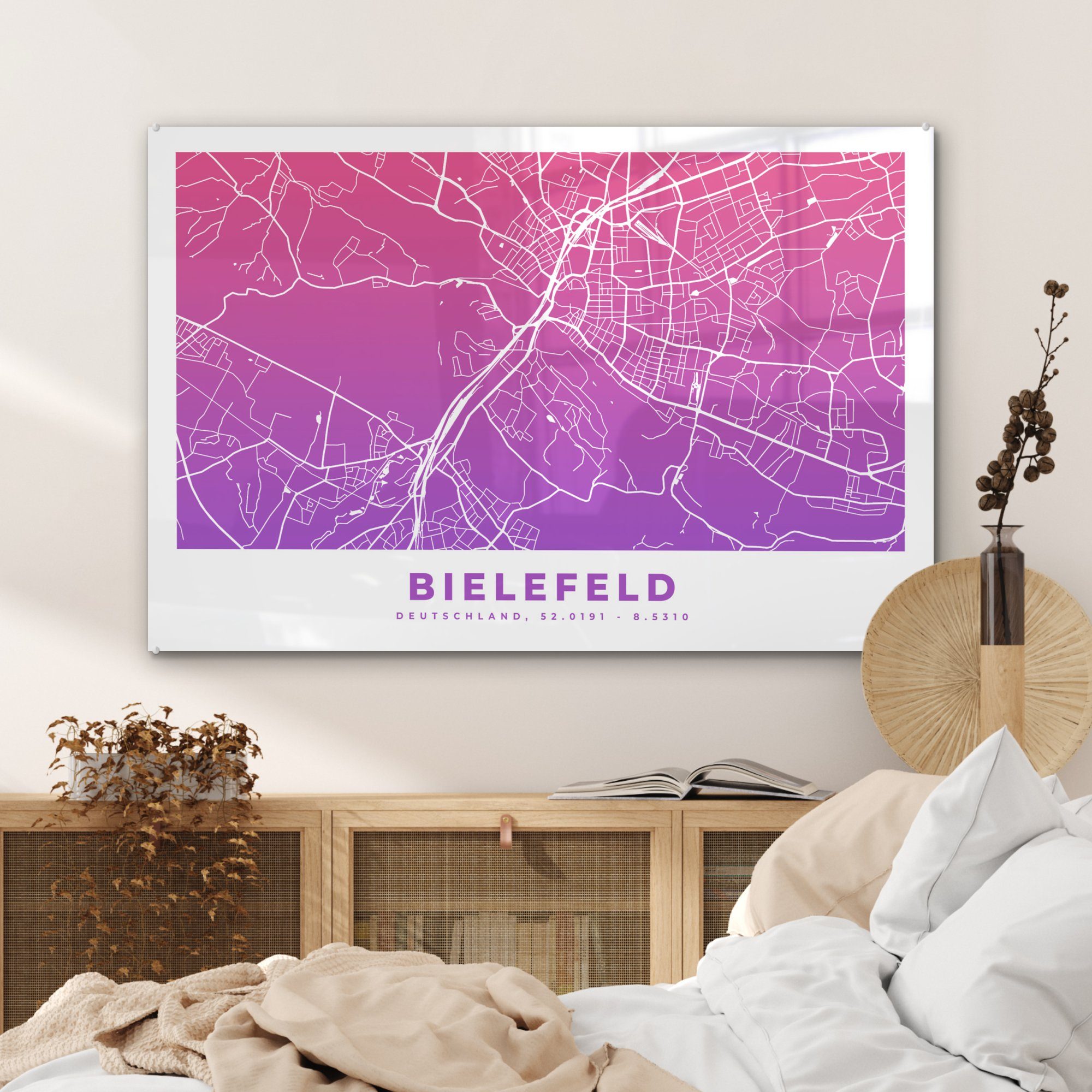 Bielefeld St), (1 & Stadtplan Acrylglasbild Schlafzimmer - Acrylglasbilder Deutschland, Wohnzimmer MuchoWow -