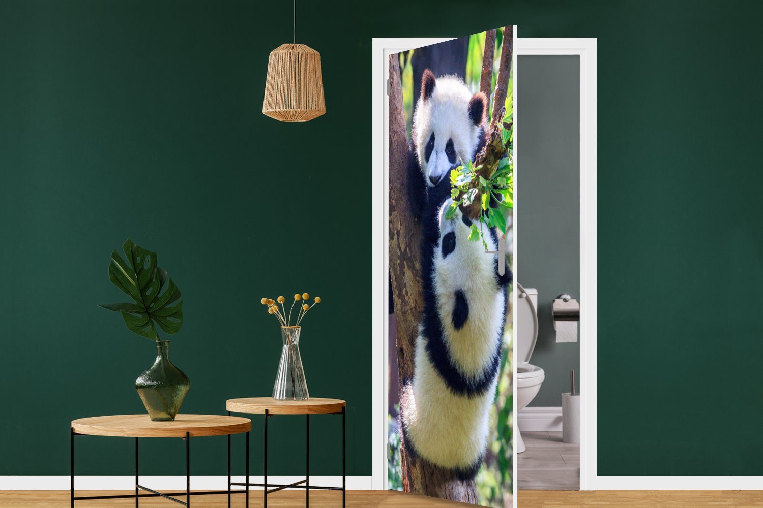 Natur, Türaufkleber, Türtapete St), - Pandas Tür, 75x205 MuchoWow - für (1 Matt, bedruckt, cm Fototapete Baum