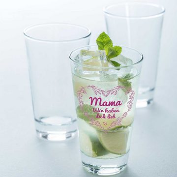 GRAVURZEILE Glas Leonardo Wasserglas mit UV-Druck - im Mama wir haben dich lieb, Glas, - Geschenk für Mama zum Muttertag