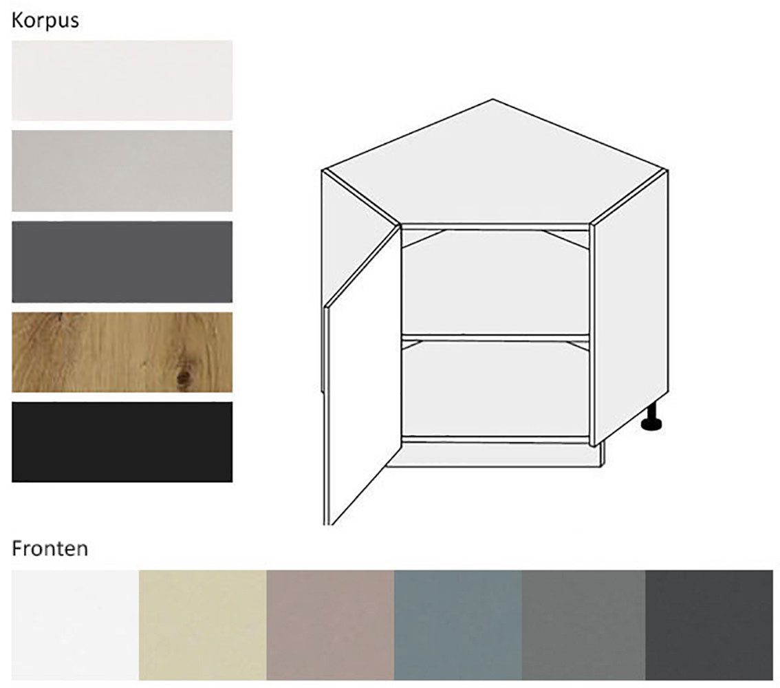 Feldmann-Wohnen Eckschrank Kvantum (Türscharniere mit Soft-Close-Funktion, 1-St., Fronten mit dekorativen Fräsungen und leicht abgerundeten Ecken) 90x50x82cm lava - beige matt (Q-D12R/90)