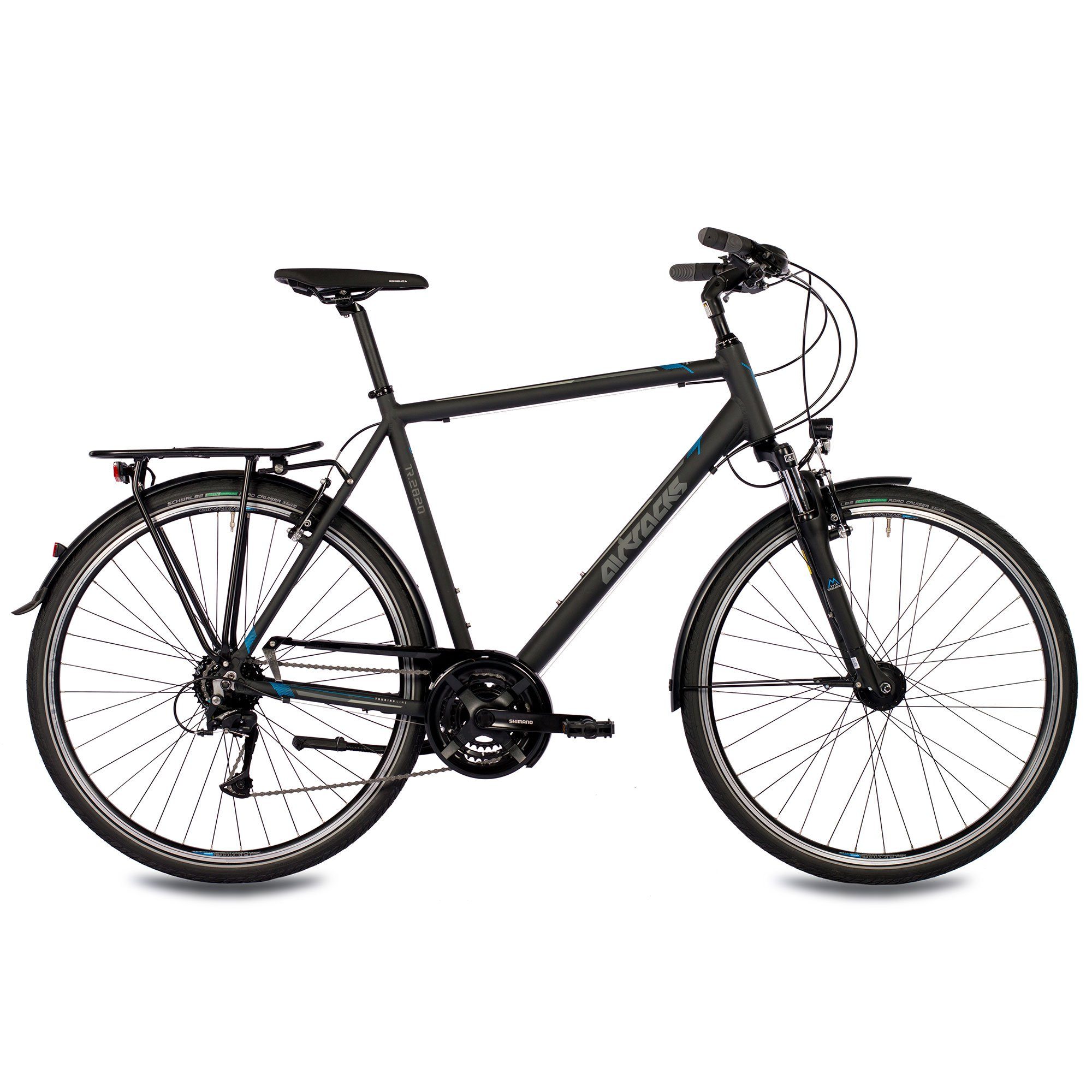 Airtracks Trekkingrad Herren Trekking Fahrrad 28 Zoll Trekkingrad TR.2820, 24 Gang SHIMANO ACERA RD-T3000 Schaltwerk, Kettenschaltung, Schwarz Matt - Rahmenhöhen 52cm, 56cm & 60cm » Modeljahr 2025