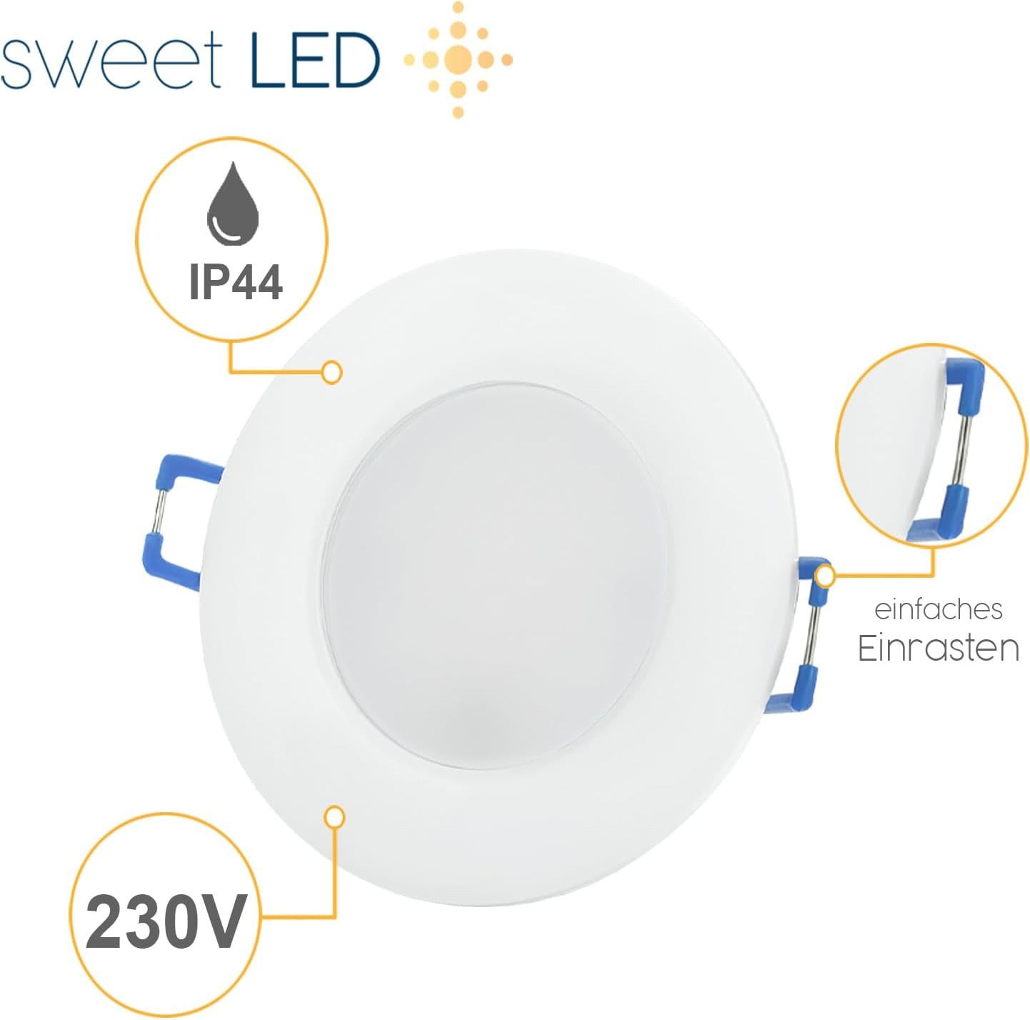 Sweet LED LED Einbaustrahler IP44 LED Deckenspots Bad weiß 230V, 6.5W CCT (3000K-4000K-6500K), Deckenspots, Deckenstrahler,Einbauleuchten