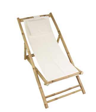 Dekoleidenschaft Gartenliege Liegestuhl "Relax" aus Bambus Holz, creme, klappbar, Gartenstuhl, Klappliege, Sonnenliege, Strandliege mit verstellbarer Rückenlehne