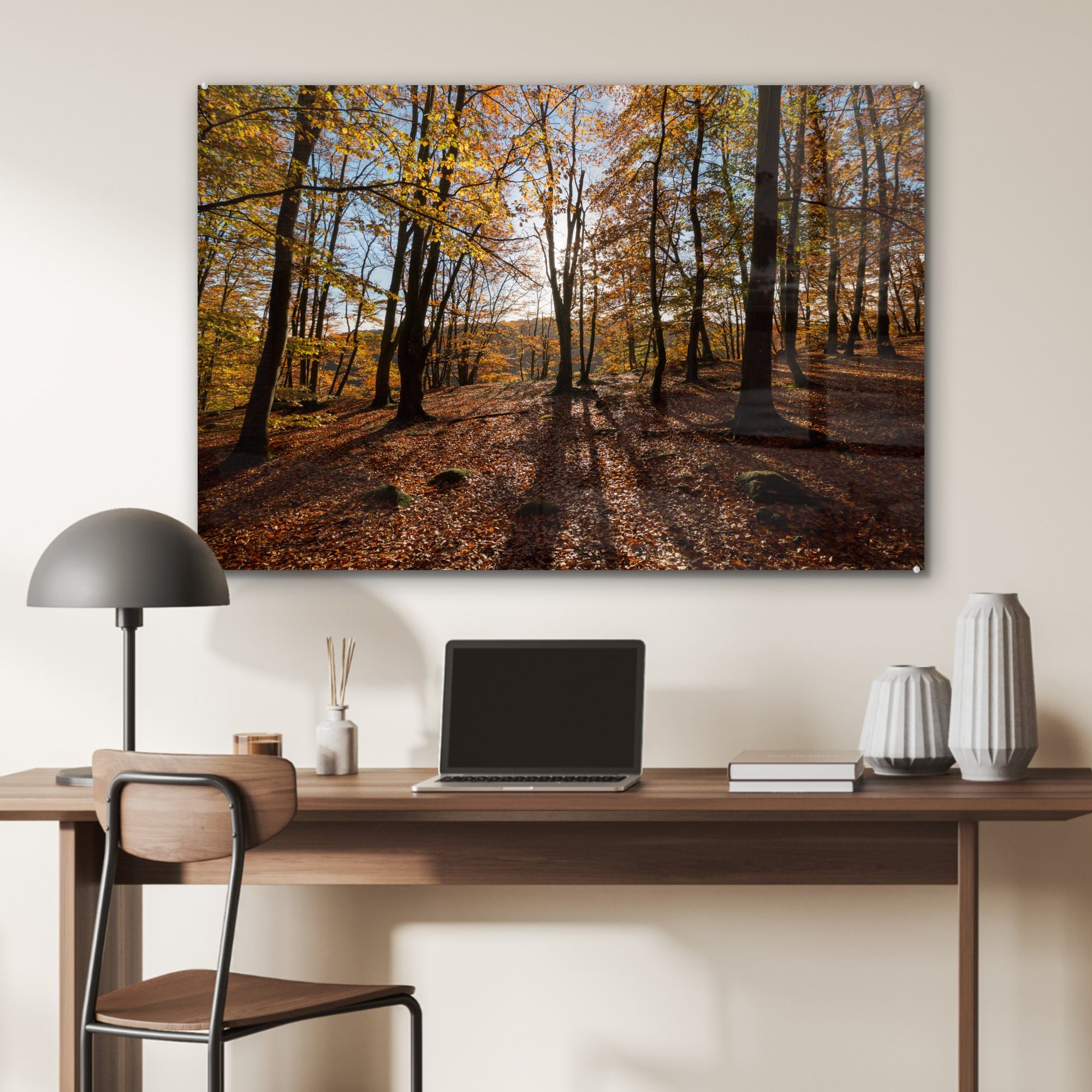 MuchoWow Acrylglasbild Herbstfarben in den & St), (1 Schlafzimmer Nationalparks Wohnzimmer Wäldern Acrylglasbilder in des Schweden, Söderåsen