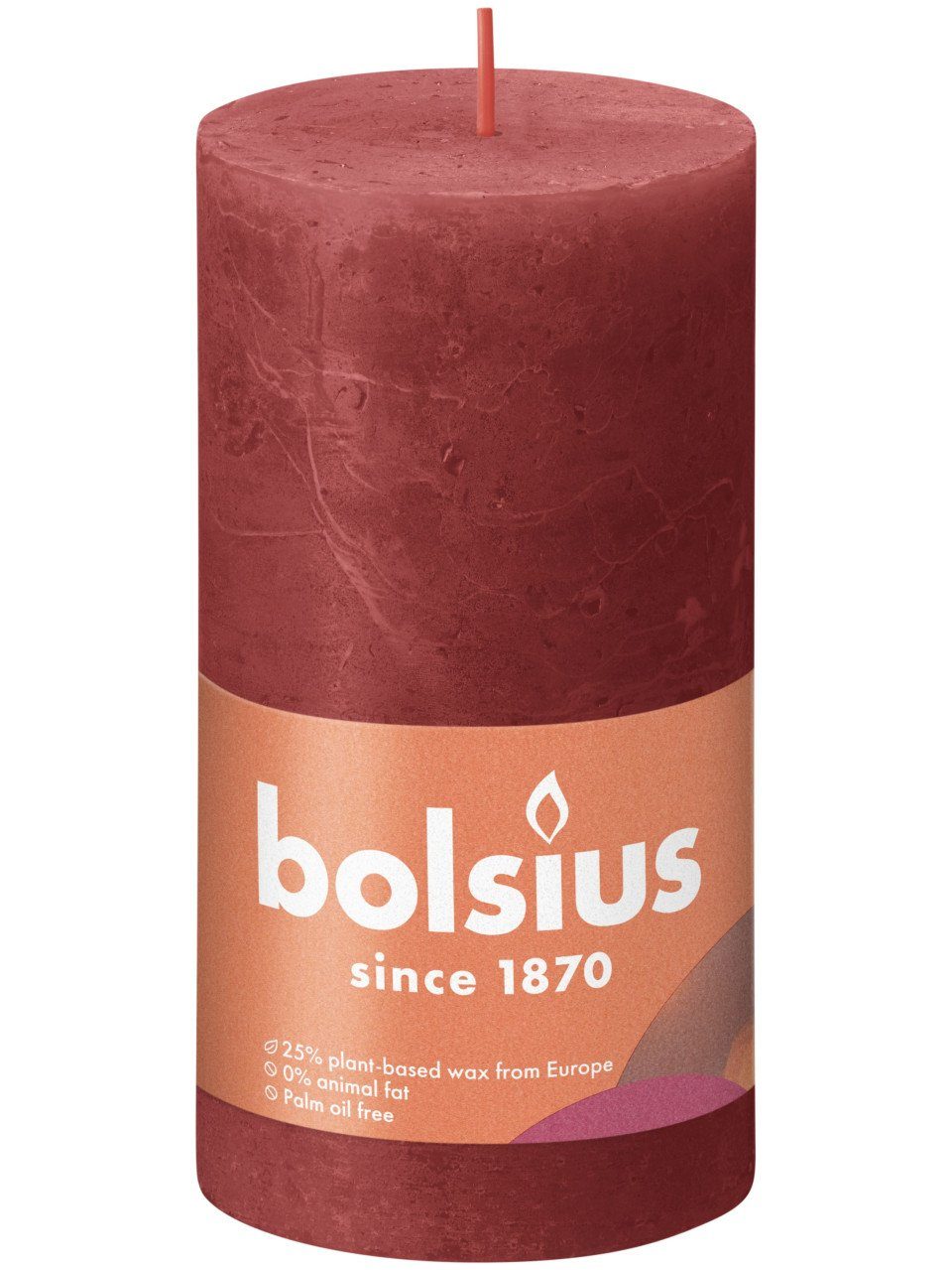 Bolsius Stumpenkerze Bolsius Rustik Stumpenkerze zartes rot, Höhe: 13