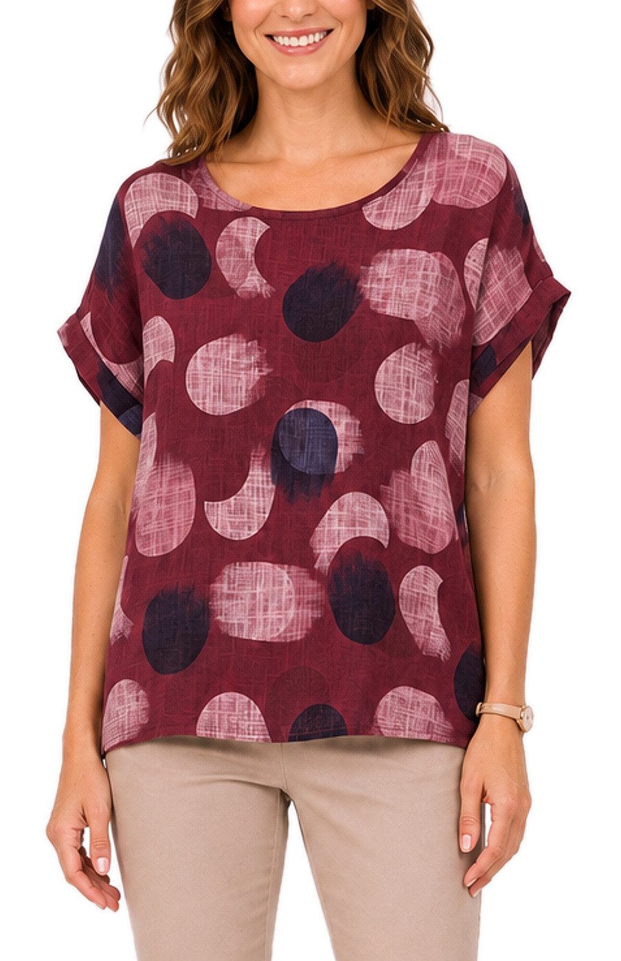 dy_mode Kurzarmbluse Kurzarm Bluse Baumwollshirt Damen Blusenshirt Elegantes Tunika Shirt