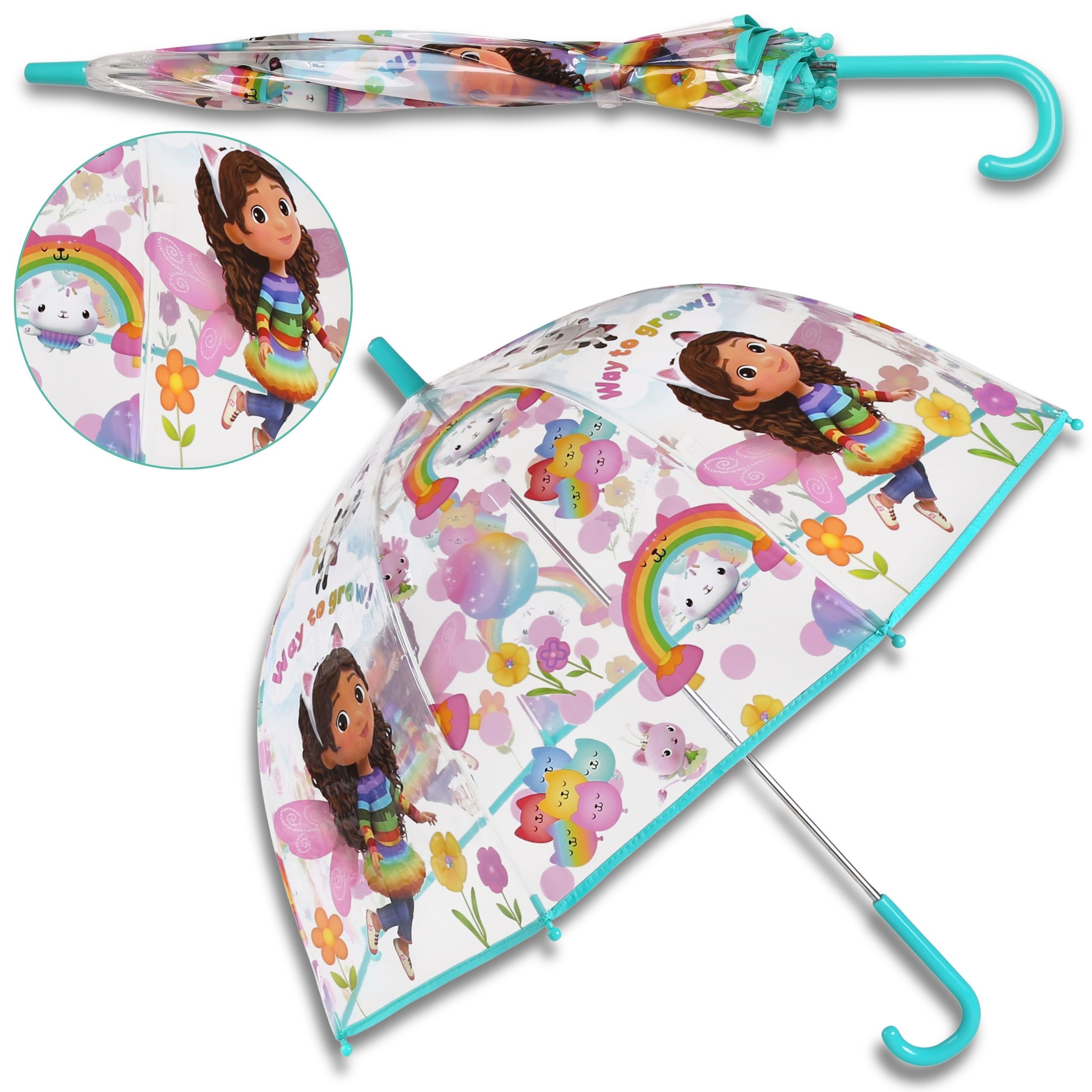 Taschenregenschirm Gabby's Dollhouse Transparenter faltbarer Mädchen Automatikschirm