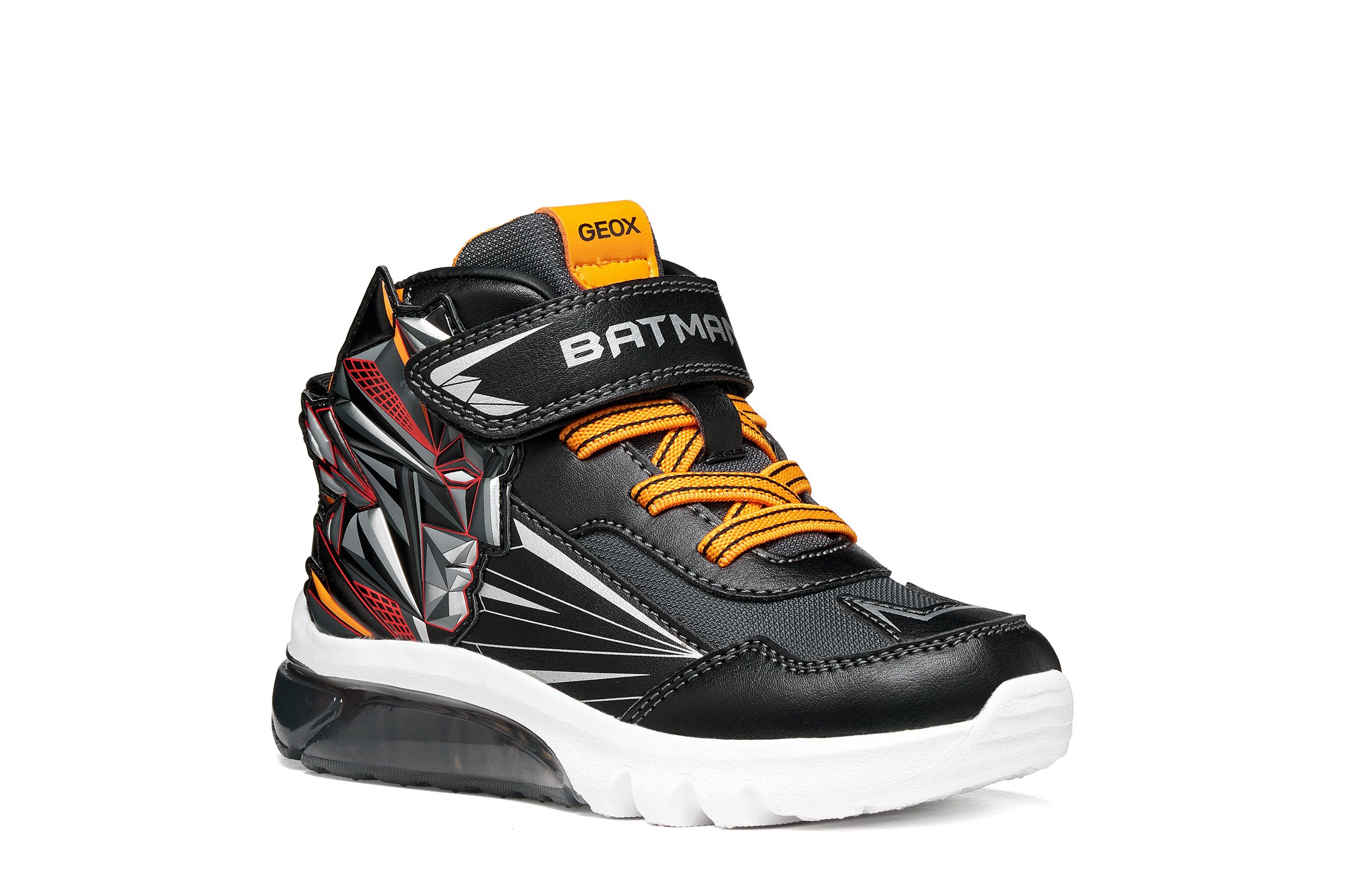 Geox J CIBERDRON BOY - Blinkschuh Sneaker Blinky Klettboots mit BATMAN-Motiv, Größenschablone zum Download