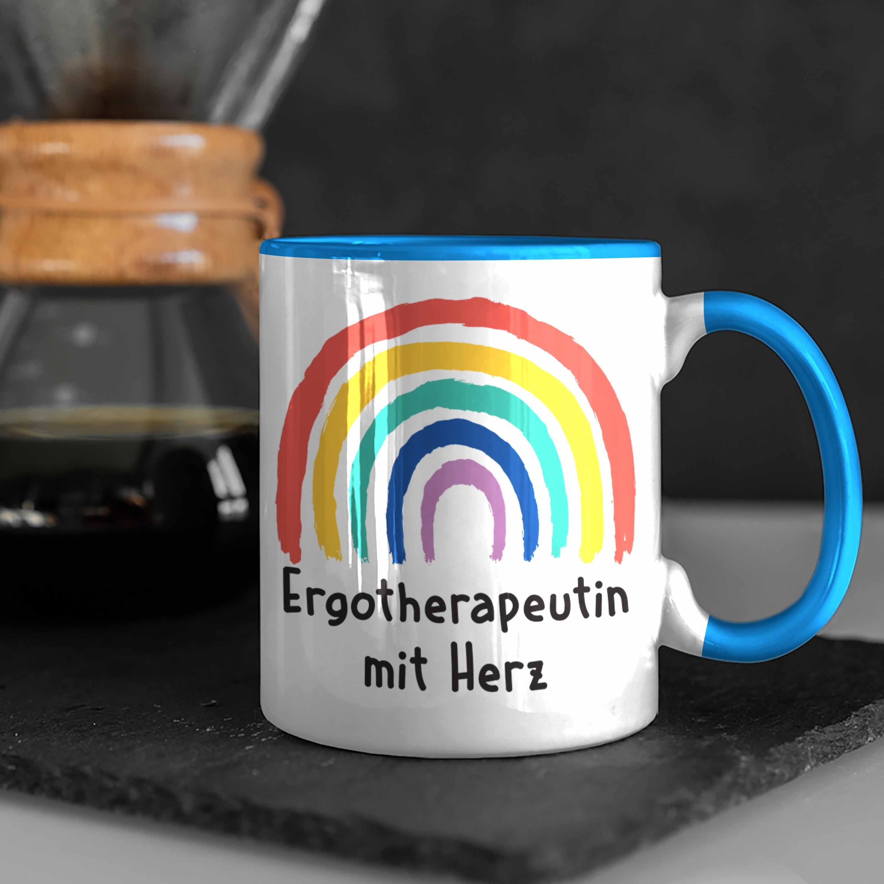 Ergotherapeutin Zubehör Dankeschön - Herz Tasse mit Trendation Kaffeetasse Trendation Spruch Tasse Blau Geschenk mit