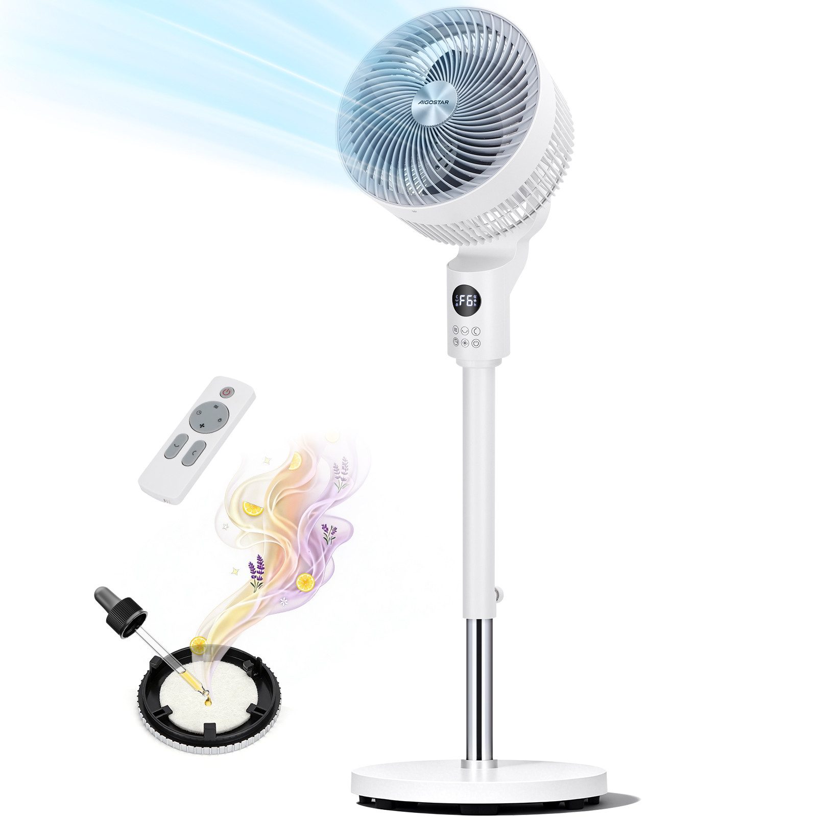 Standventilator Sehr Leise Ventilator mit Fernbedienung, 3D-Oszillation Luftzirkulator