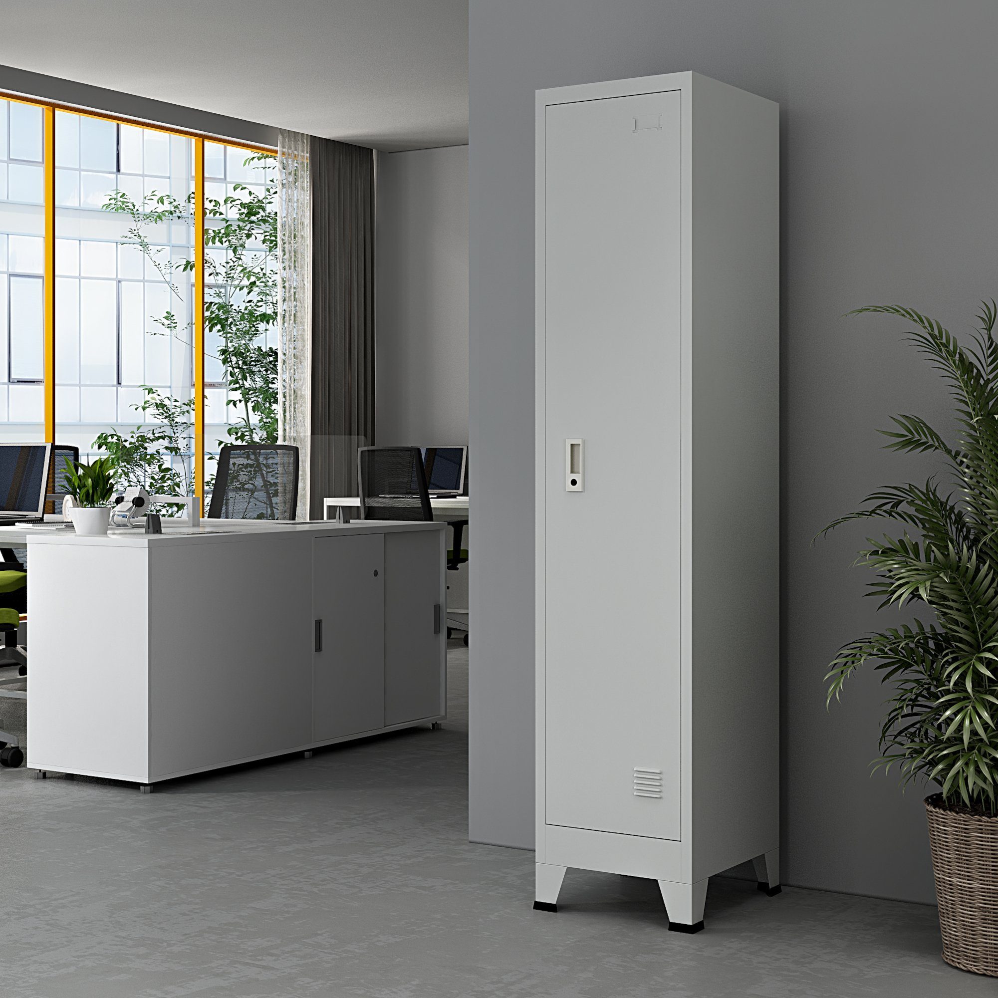 en.casa Fächerschrank »Joroinen« Schließfachschrank mit 1 Tür Stahl 180x38x45 cm Grau