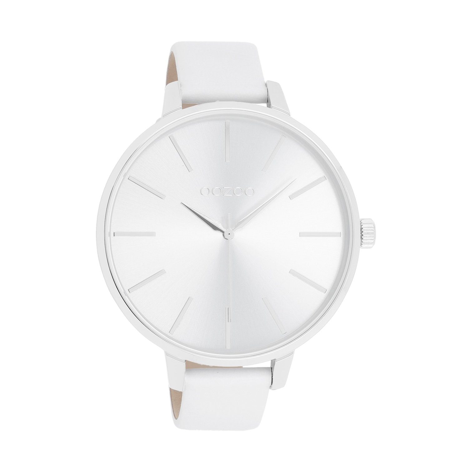 OOZOO Quarzuhr XL Damenuhr C11070 Weiss Lederband 48 mm C11070