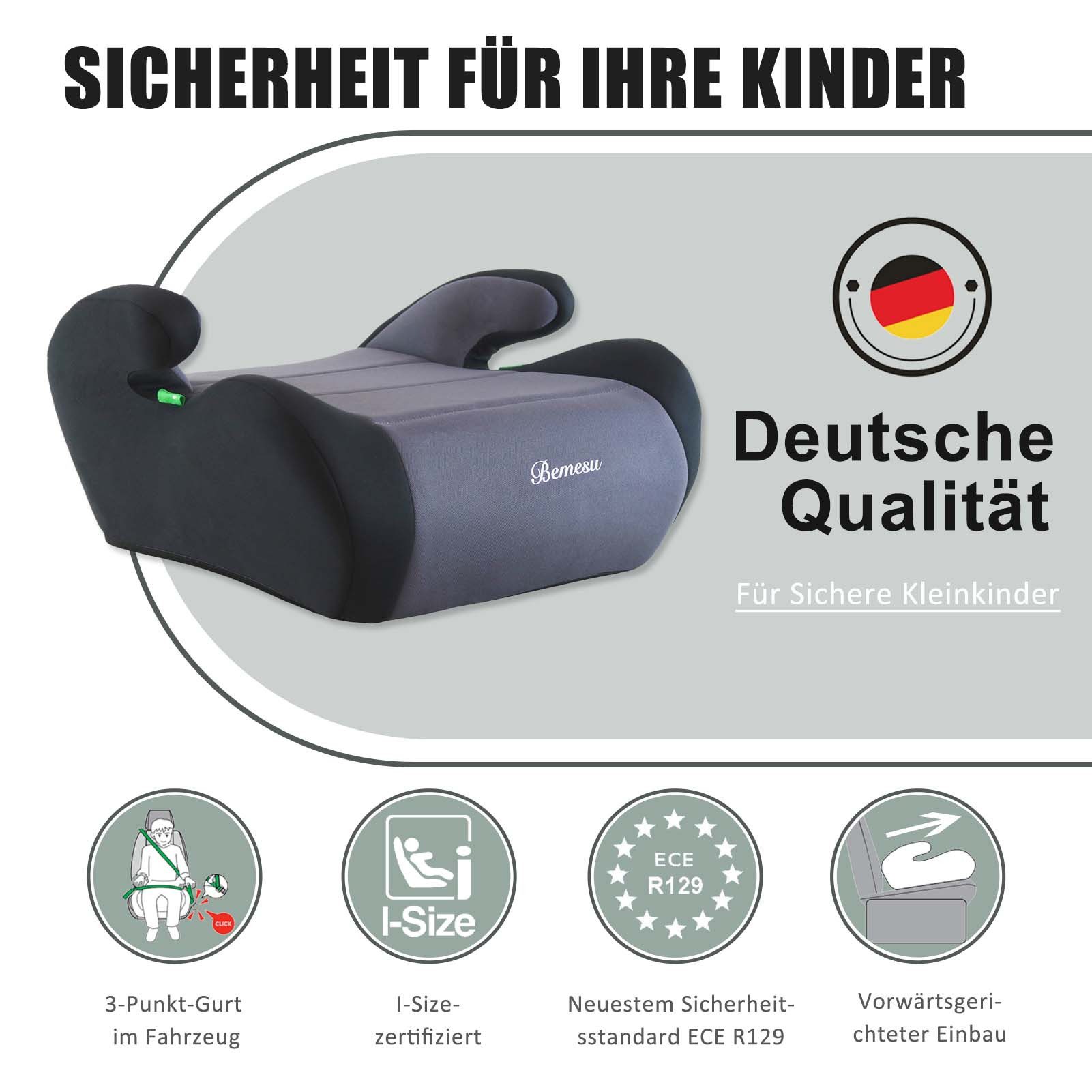 Bemesu Kindersitzerhöhung Kindersitzerhöhung ECE R129/03 Sitzerhöhung für Kinder von 125–150cm, ab: ab 6 Jahre oder 125cm Körpergröße, bis: bis 12 Jahre oder 150cm Körpergröße, I-Size, waschbarer Bezug, Weich bequem