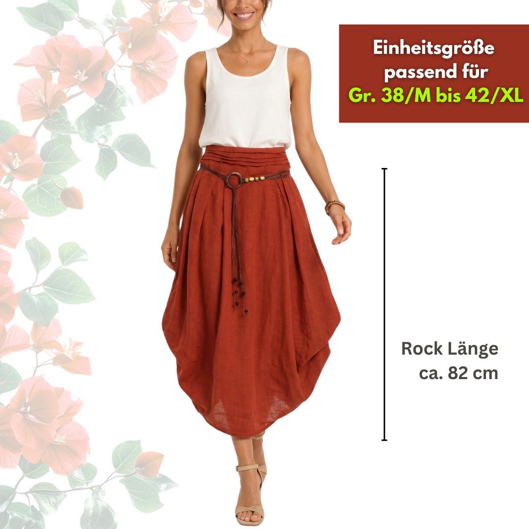 dy_mode Ballonrock Damen Leinenrock Midi Ballonrock Sommerrock Midirock in Unifarbe, mit Teil-Gummibund, Variabler 2-in-1 Look – Bild 5 von 5