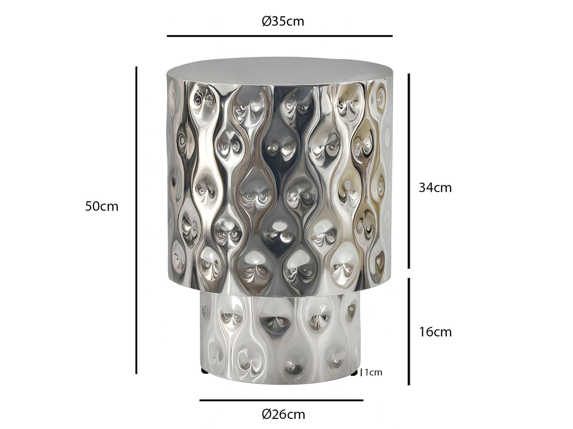 FINEBUY Beistelltisch FB77626 36cm Silber Sofatisch Wohnzimmertisch Couchtisch Hammerschlag (Extravaganter Tisch mit toller Struktur), Komplett aus robustem Alu – Bild 3 von 5