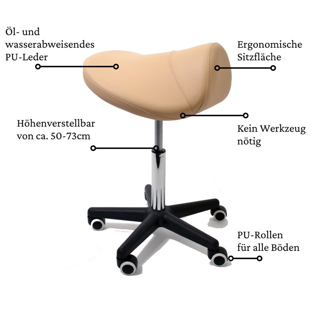 Duke-Handel Drehhocker Sattelhocker, Arbeitshocker, Rollhocker, Hocker, Sattelstuhl (1 St., in vielen Farben erhältlich), höhenverstellbar, ergonomisch, Rückenschonend