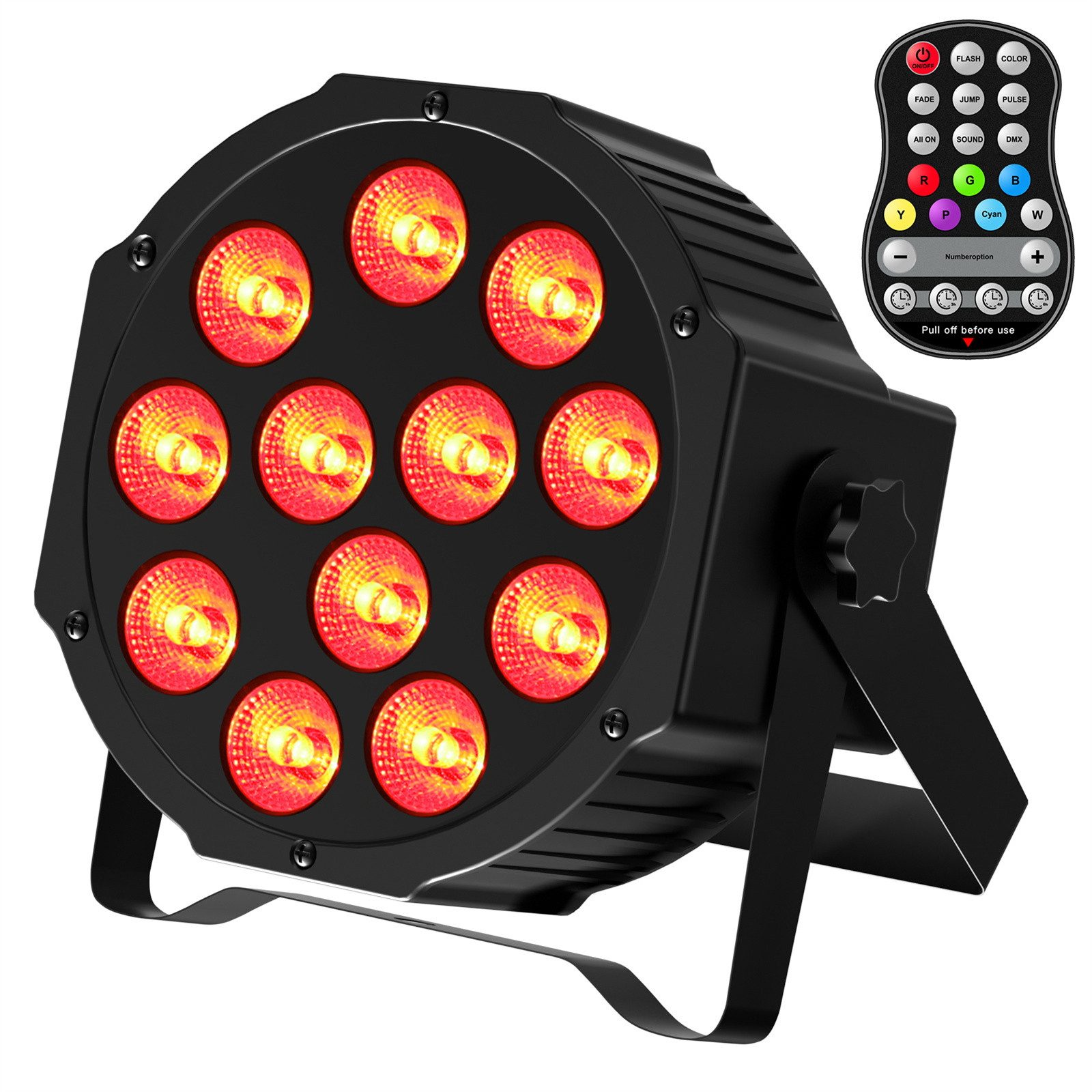 ZonQoonz LED Discolicht 12 LED Strahler Akku mit Funktion Timer und 7 Beleuchtung Modi, Wiederaufladbar RGBW LED Par, 8CH LED Bühnenlichter