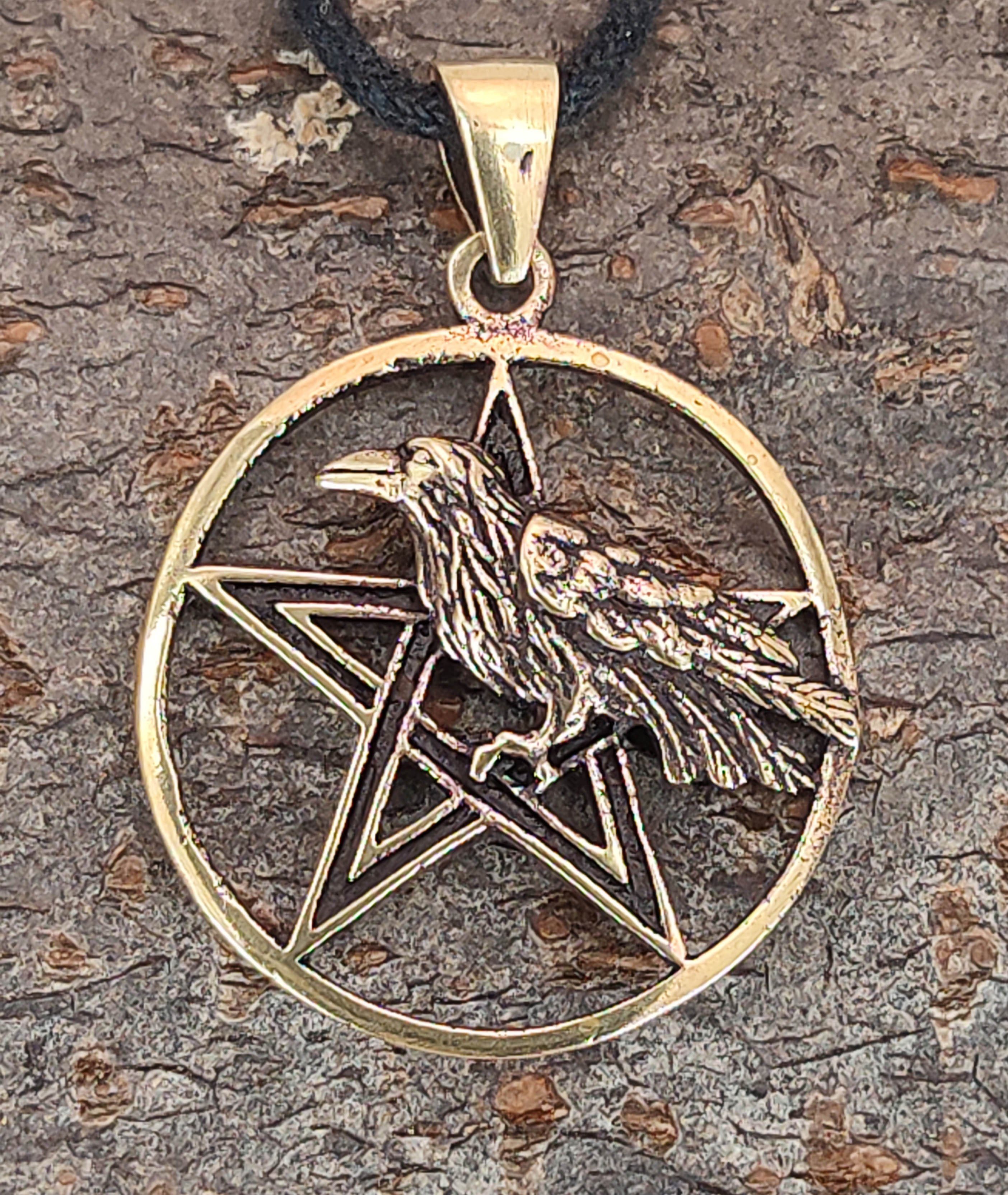 Rave Bronze Keltenknoten Leather Nr.161 Rabe Pentagramm Kettenanhänger Anhänger Kiss of Sichel