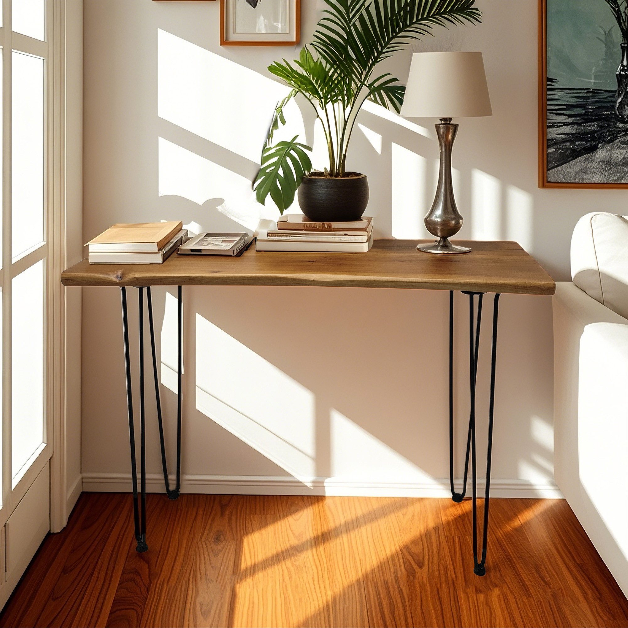 MODFU Couchtisch 108 cm rechteckig, Beistelltisch mit Hairpin Metallgestell (moderner Wohnzimmertisch für Wohnzimmer & Wohnbereich), Sofatisch Kaffeetisch