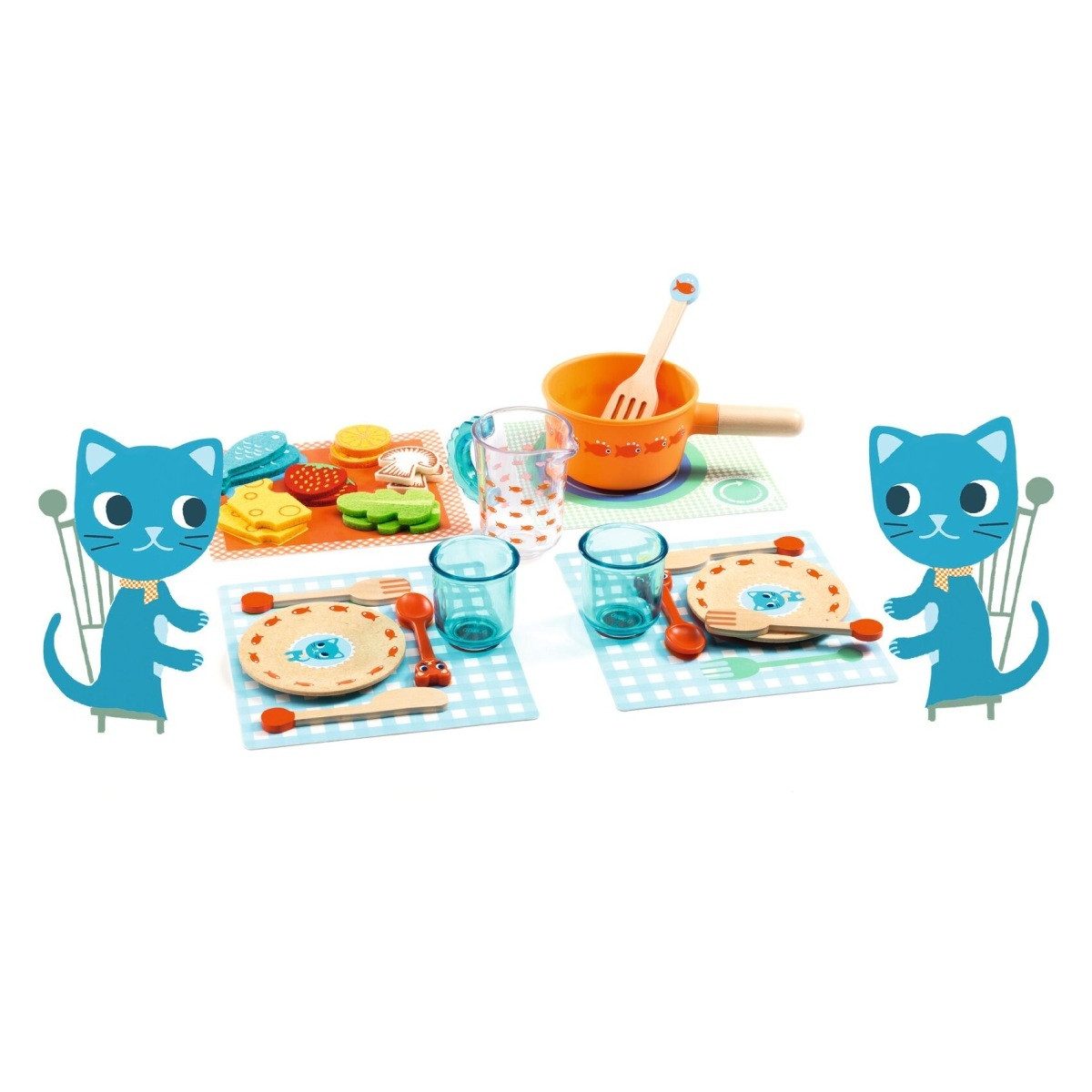DJECO Kinder-Küchenset Kinderküchenzubehör: Geschirr- und Kochset Rollenspiel Lernspiel
