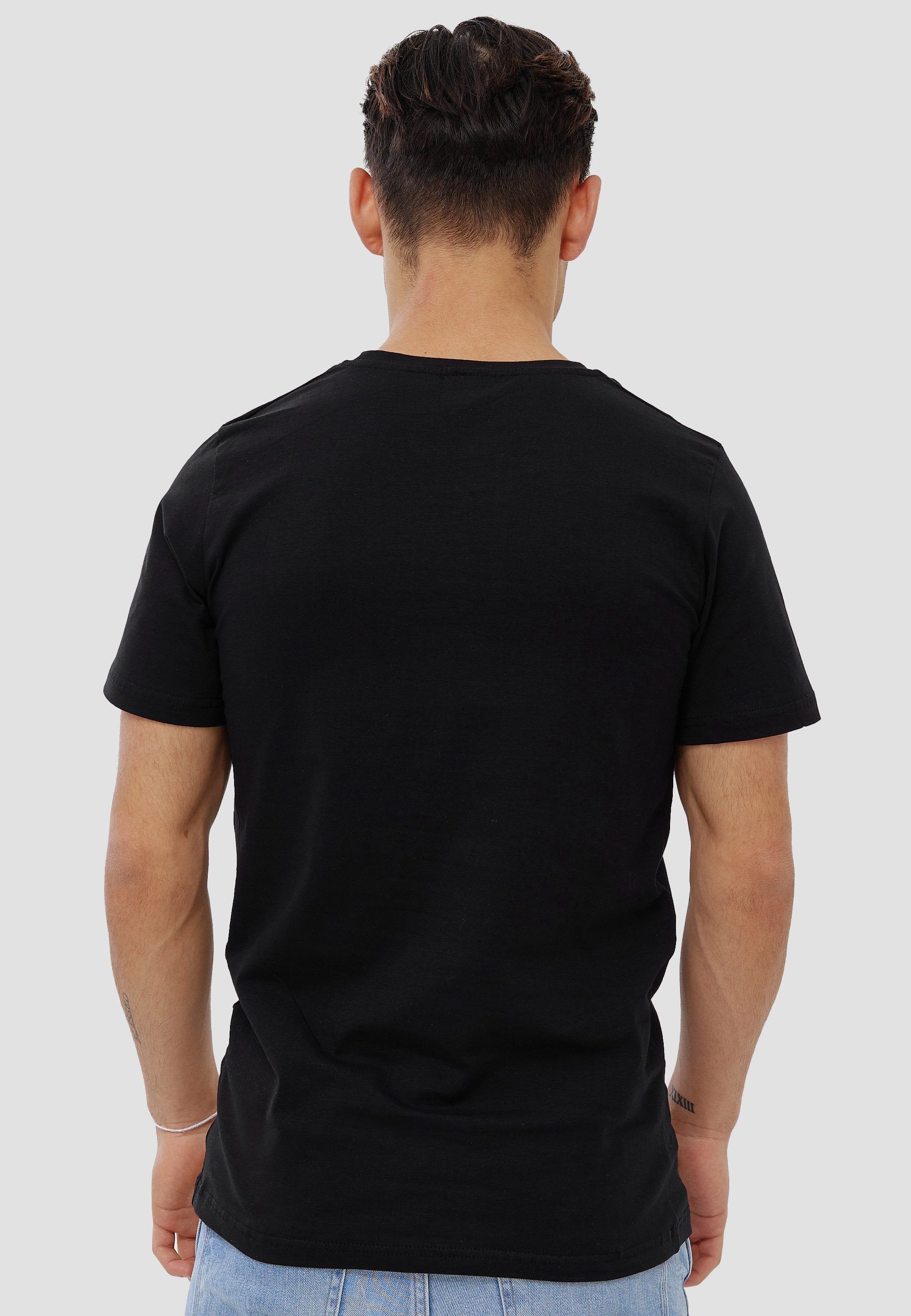 Kurzarmshirt Casual Schwarz T-Shirt Tee, im OneRedox modischem Design) TS-3729C Fitness (Shirt Polo Freizeit 1-tlg.,