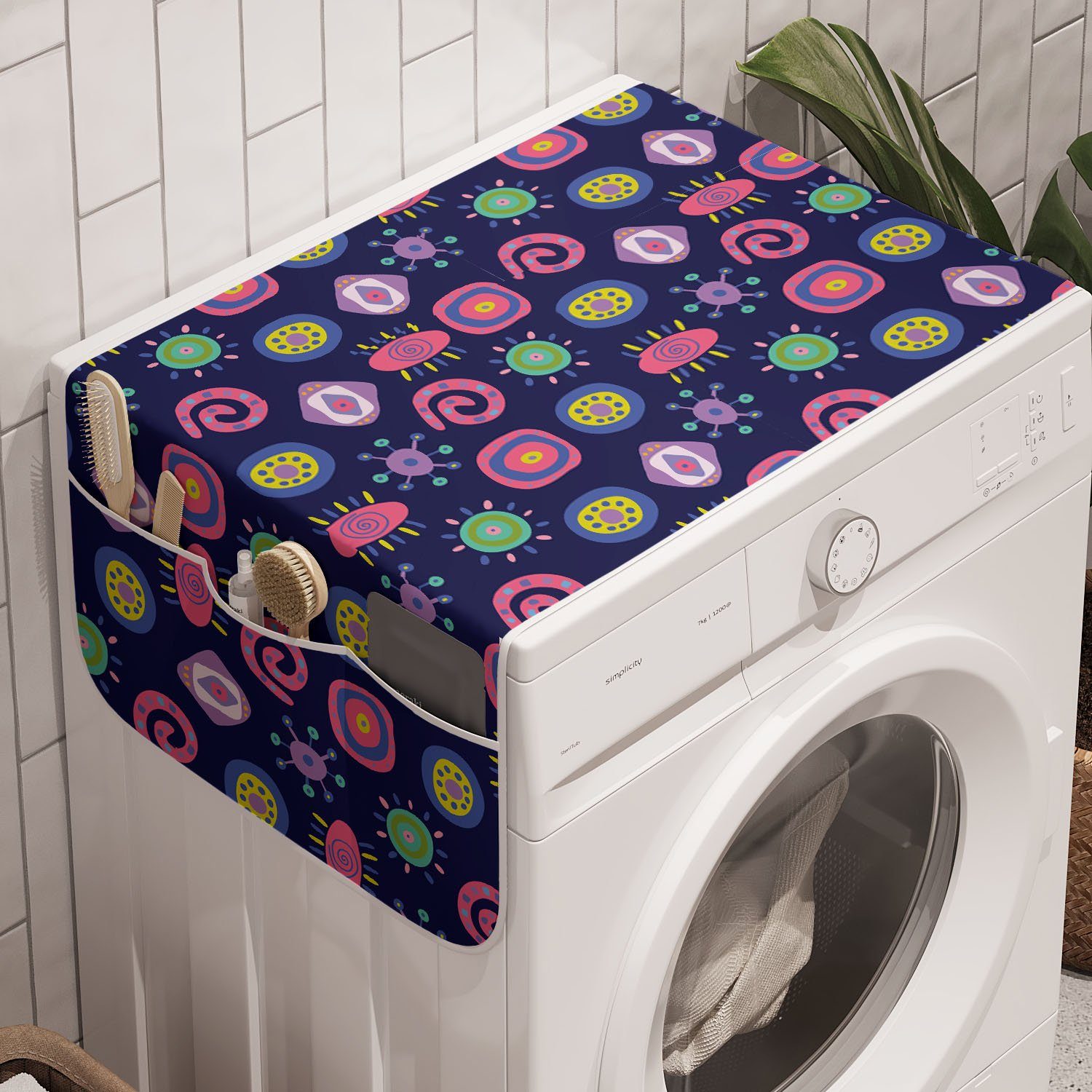 Quirky Trockner, Waschmaschine Abakuhaus Anti-Rutsch-Stoffabdeckung Badorganizer für Lustige Forms Abstrakt und Doodle