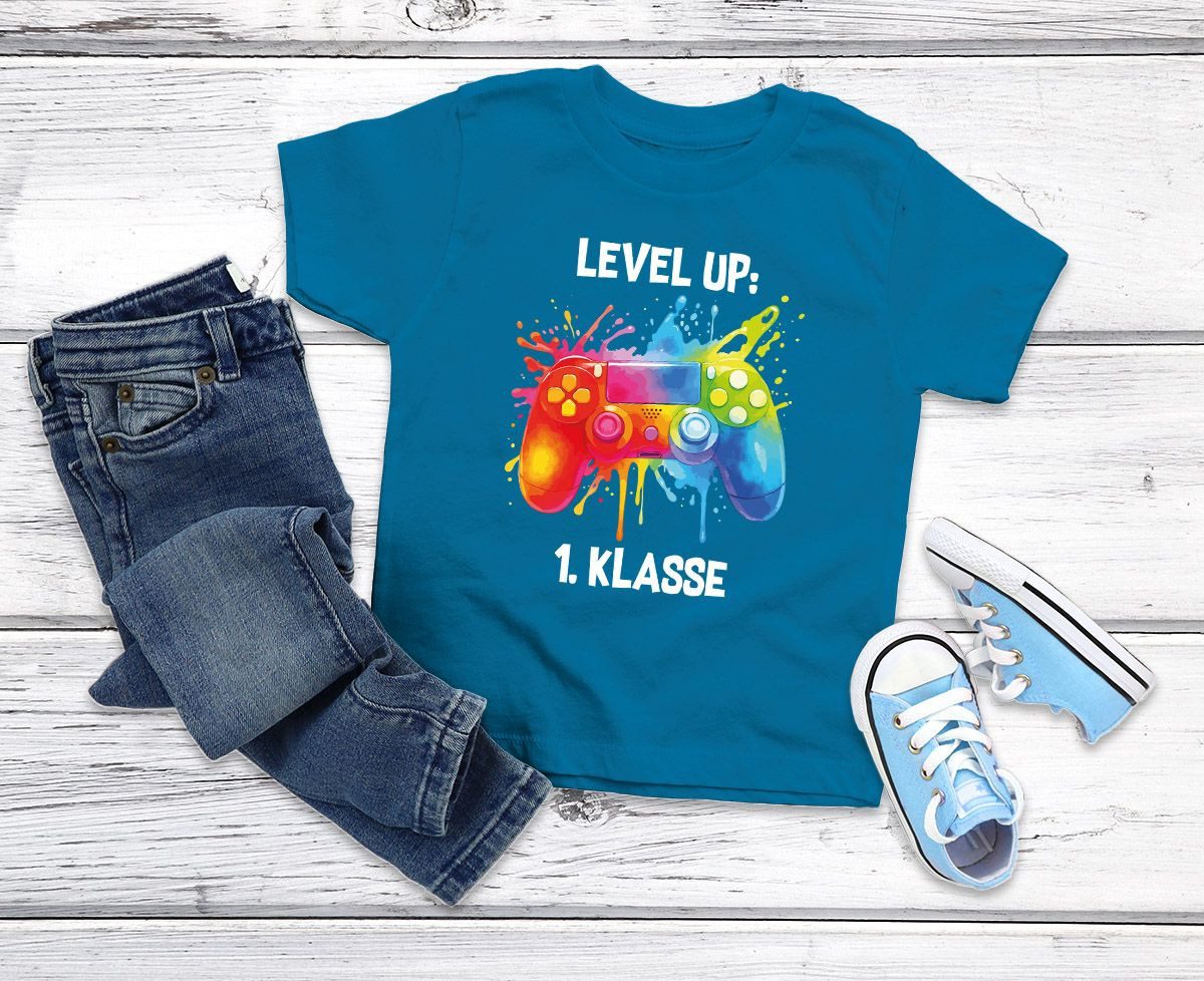 SpecialMe Print-Shirt Kinder Jungen T-Shirt Einschulung Gamer Spruch Lustig Level Up 1.