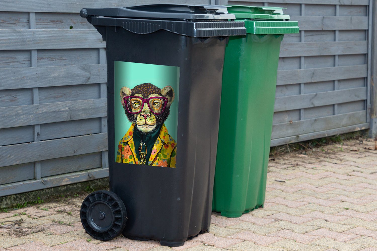 MuchoWow Wandsticker Design - Tiere Mülltonne, (1 Brille Mülleimer-aufkleber, - Sticker, - Affe - Container, Rosa St), Abfalbehälter