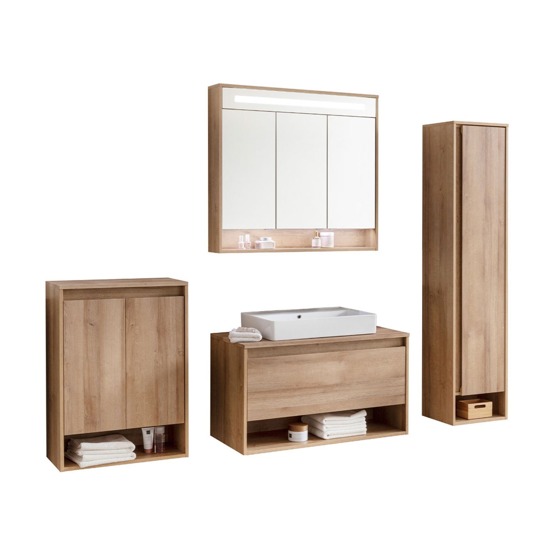 FACKELMANN Badmöbel-Set NATURA Badmöbelset 5-teilig, Spiegelschrank + Midis günstig online kaufen