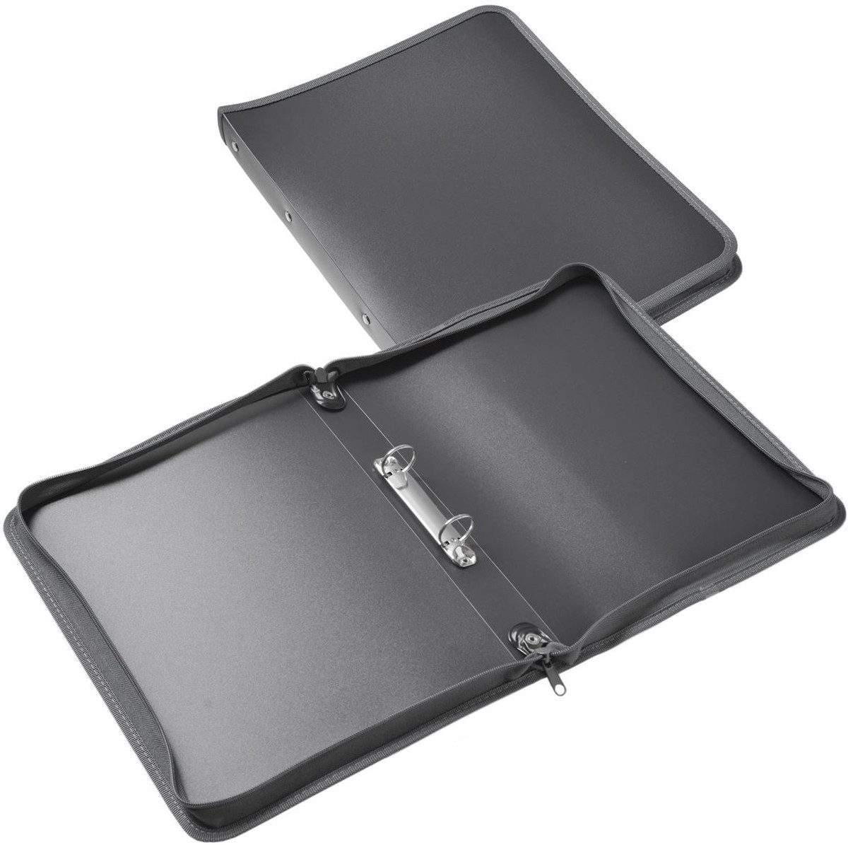 FOLDERSYS Präsentationsordner Reißverschluss-Mappe A4 PP anthrazit transluzent 2-Ring-Mechanik Zip g
