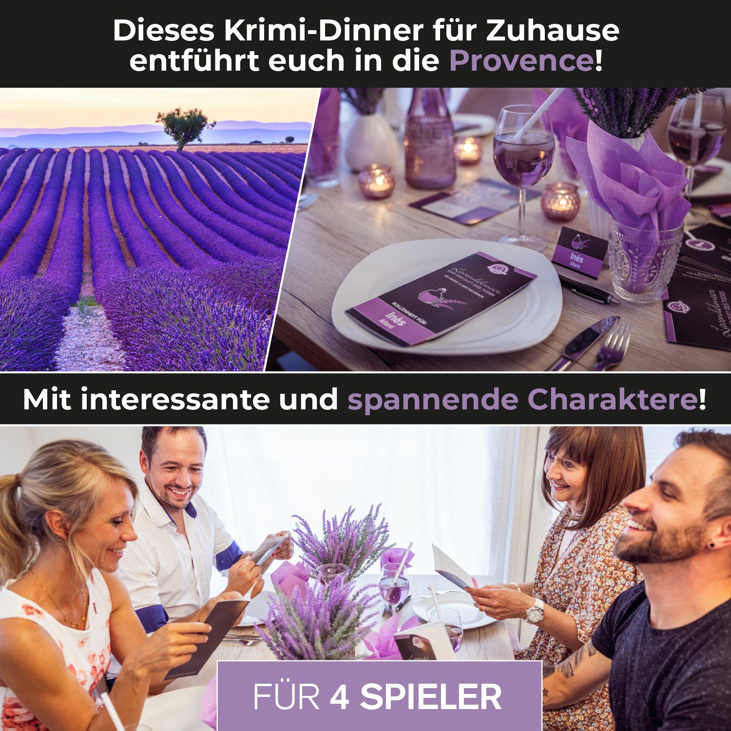 mitmach-krimi Spiel Krimi-Dinner, Lavendelmeer und der Duft des Todes - für 4 Spieler