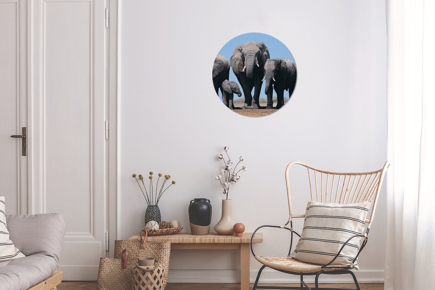 Forex, 30x30 Elefant MuchoWow Wanddekoration Prärie (1 Wandbild, Kreis cm - Tiere Rundes Natur, Wohnzimmer, St), - Gemälde -