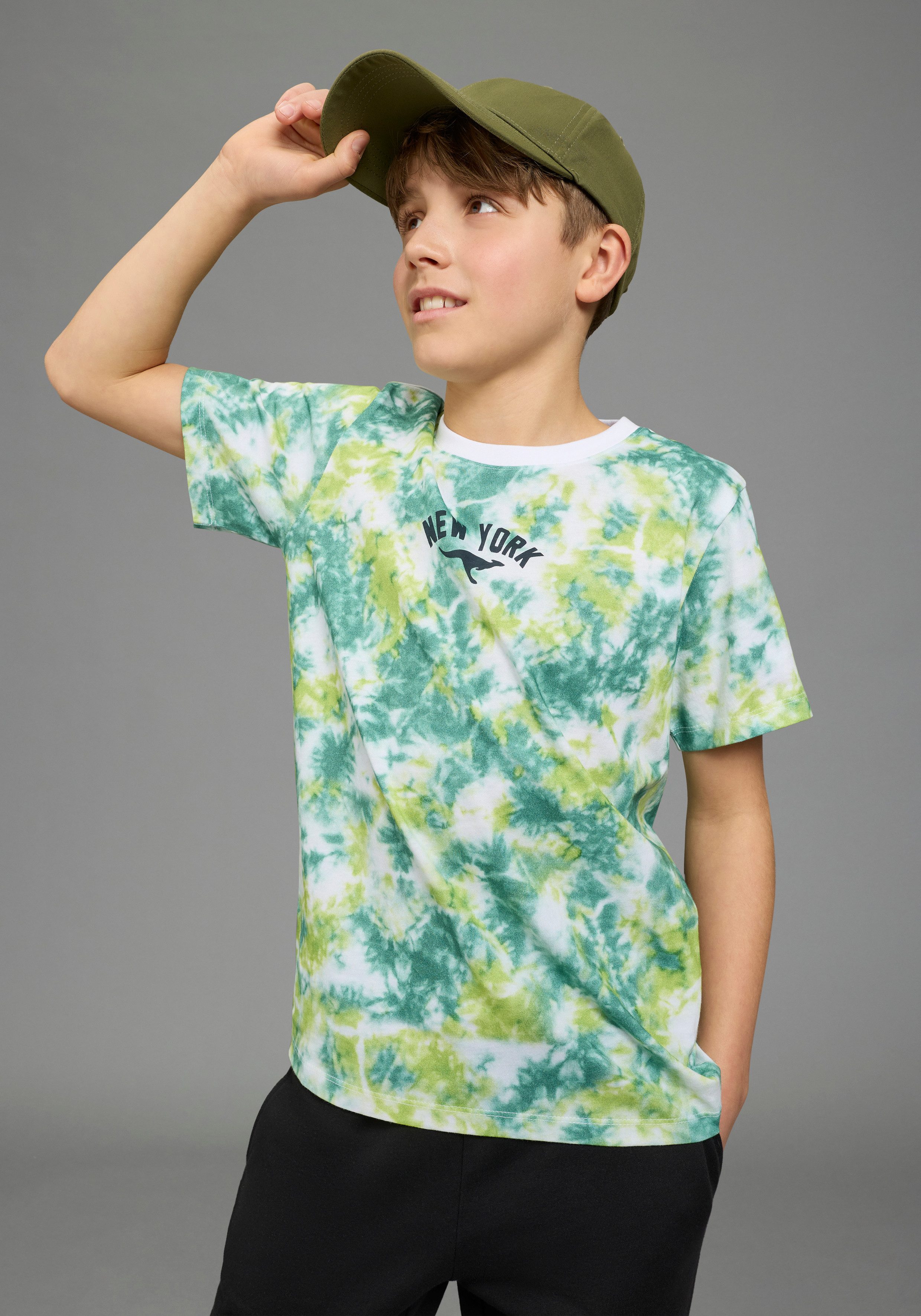 KangaROOS T-Shirt Kangaroos T-Shirt Batik-Optik Basic Passform, Kurzarm, mit Batikmuster und Allover-Druck