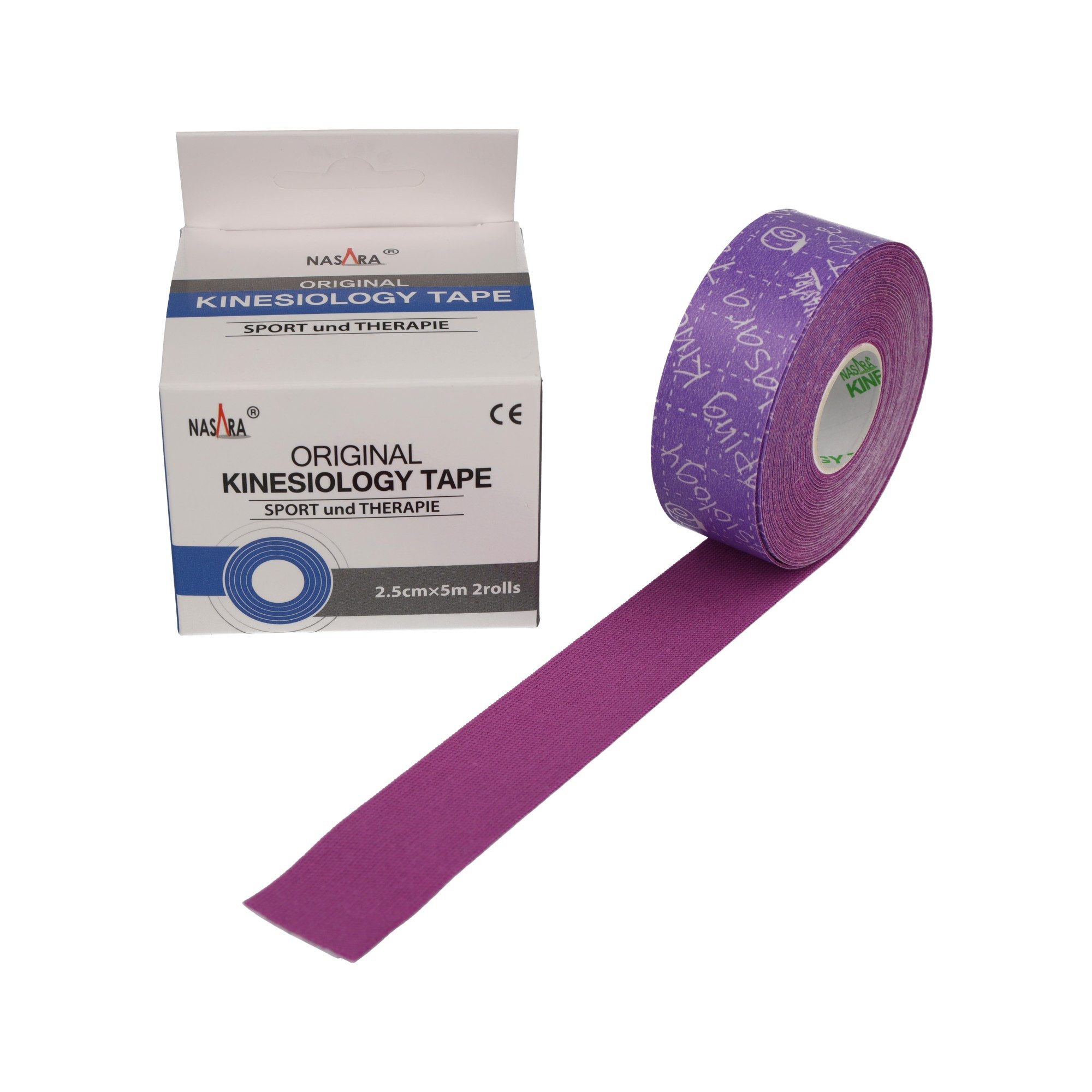 NASARA Kinesiologie-Tape 2,5cm x 5m - 2 Rollen in 9 Farben