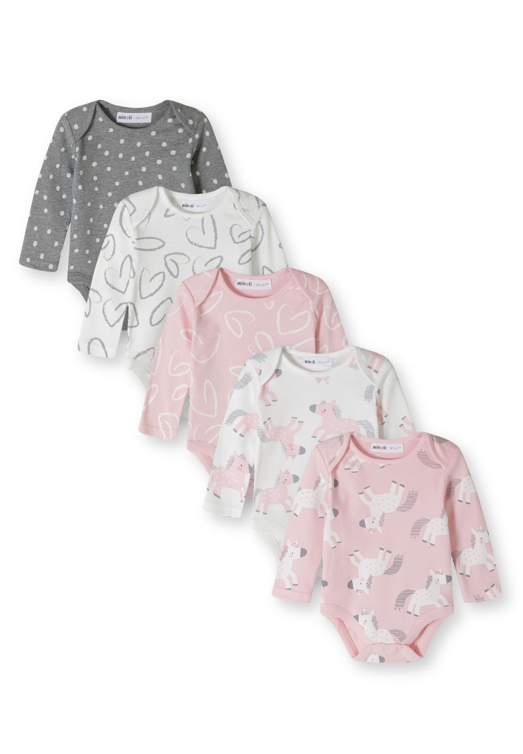 MINOTI Langarmbody für Babys mit Einhörnern (Packung, 5-tlg) Herzen und Punkte