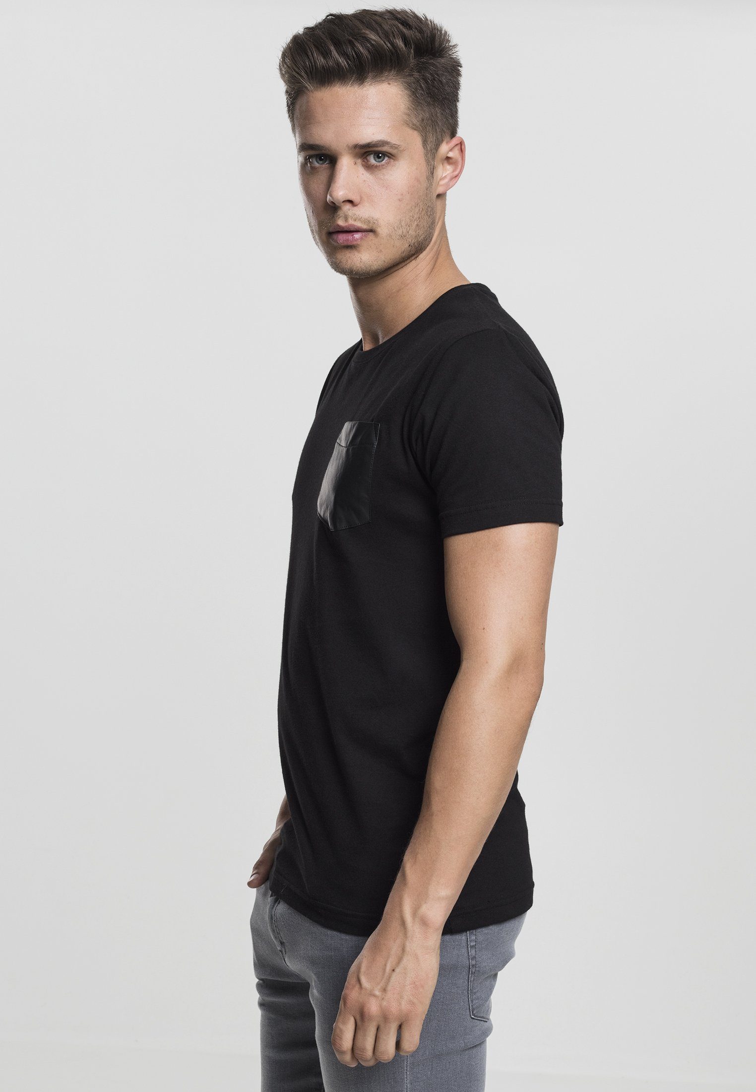 black/black URBAN Pocket Tee CLASSICS (1-tlg) T-Shirt Synthetic Leather T-Shirt